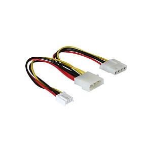 Strømkabel DeLOCK Y-kabel Molex 4-pin han til Molex 4-pin hun og 4-pin floppy - 0,25 m