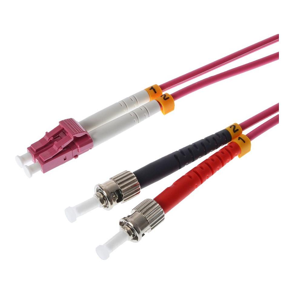 Fiberoptisk patchkabel Helos OM4 LC/ST duplex LSZH 3 m - erikaviolet
