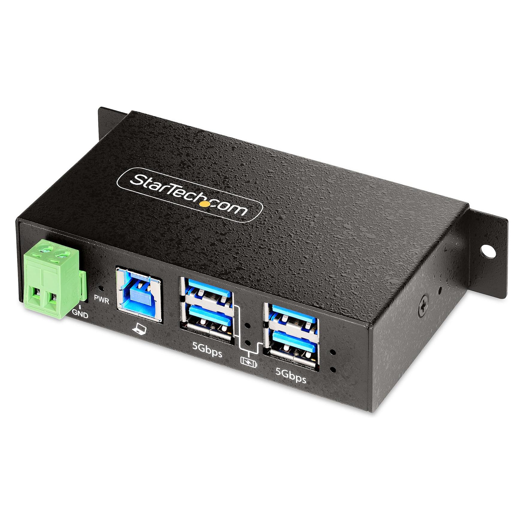 Startech 4-Port Managed USB Hub with 4x USB-A, Heavy Duty with Metal Industrial Housing, ESD & Surge Protection, Wall/Desk/Din-Rail Mountable, USB 3.0/3.1/3.2 Gen 1 5Gbps - Hub - 3 x USB 3.2 Gen 2 + 1 x USB 3.2 Gen 1 - desktop, DIN monterbar på skinne, væg-monterbar - TAA-kompatibel