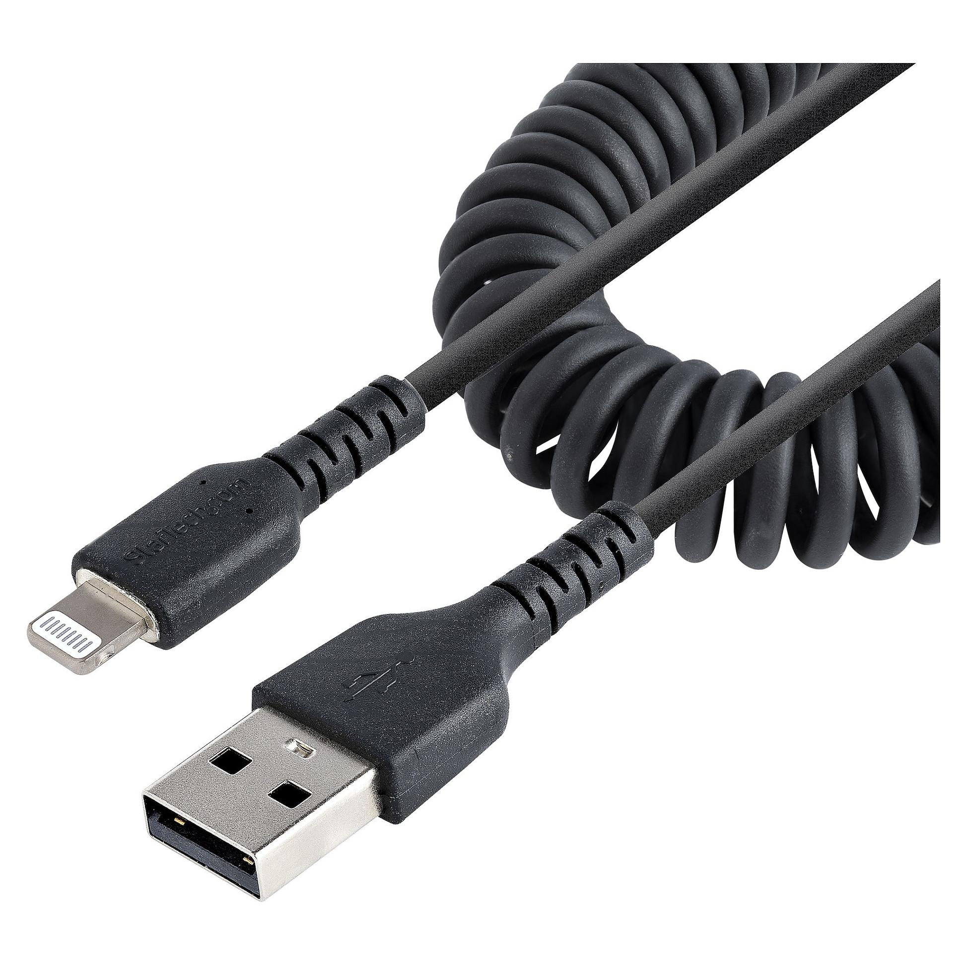 StarTech.com 1m (3ft) USB to Lightning Cable, MFi Certified, Coiled iPhone Charger Cable, Black, Durable and Flexible TPE Jacket Aramid Fiber, Heavy Duty Coil Charging Cable - Rugged USB Lightning Cab