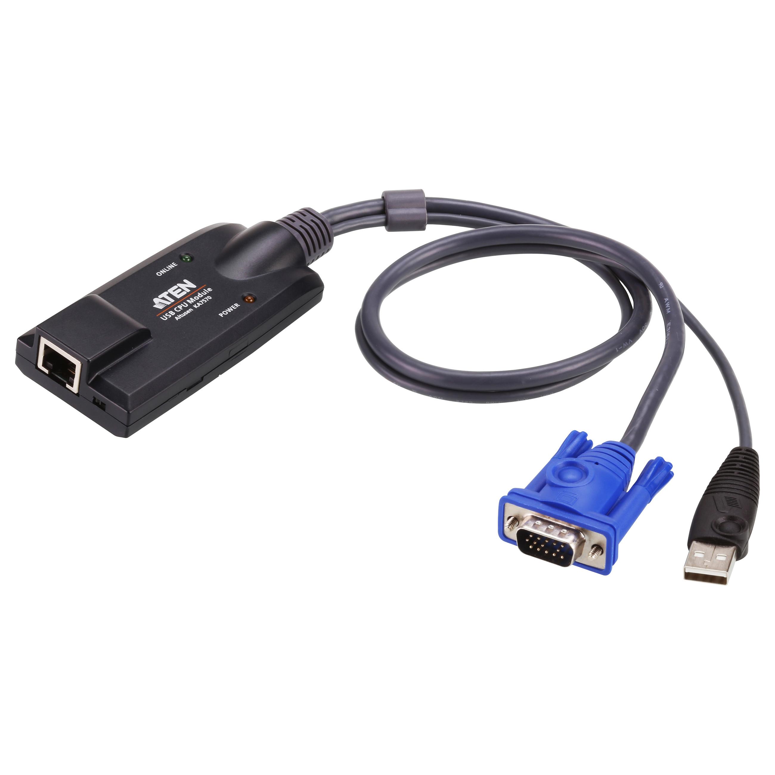 ATEN KA7570 USB KVM Adapter Cable - Kabel til tastatur / video / mus (KVM) - RJ-45 (hun) til USB, HD-15 (VGA) (han) - for ALTUSEN KH1508A, KH1516A, KH2508A, KH2516A