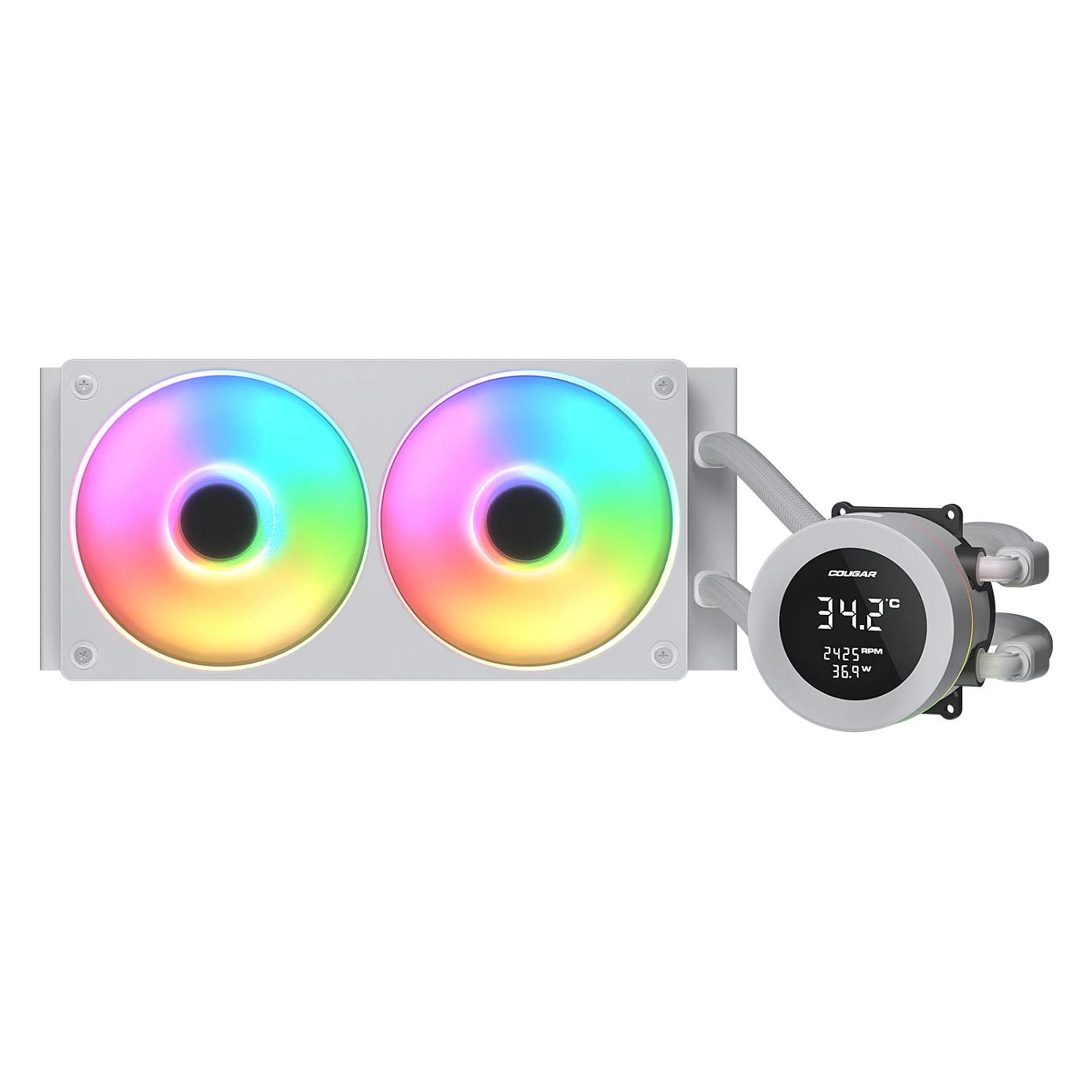 COUGAR Poseidon Vistek 240 ARGB AIO CPU-vandkøler 240 mm med 2 x 120 mm blæsere - hvid