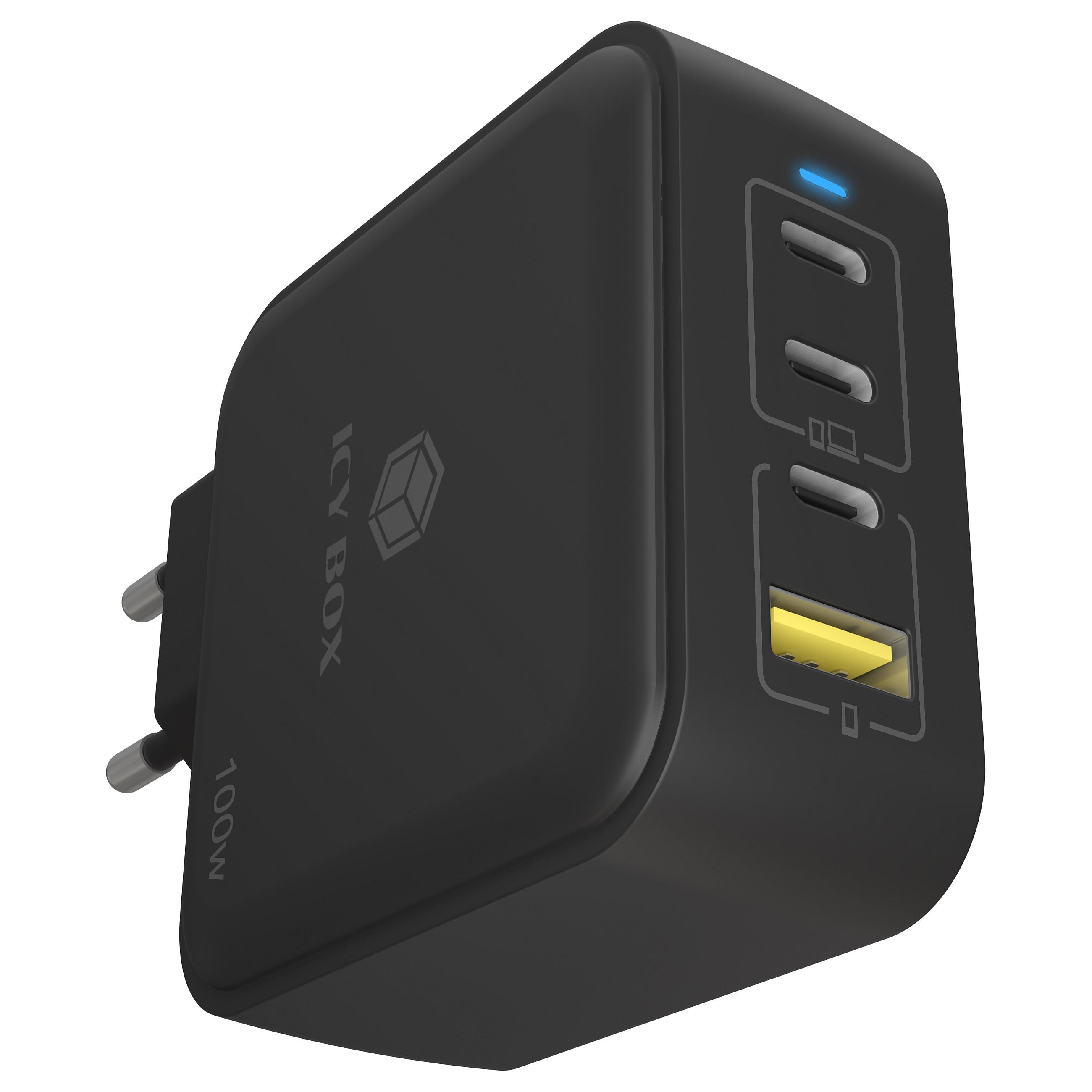 ICY BOX IB-PS1040-PD vægoplader 100 W - 3x USB-C + USB-A, hurtig opladning (sort)