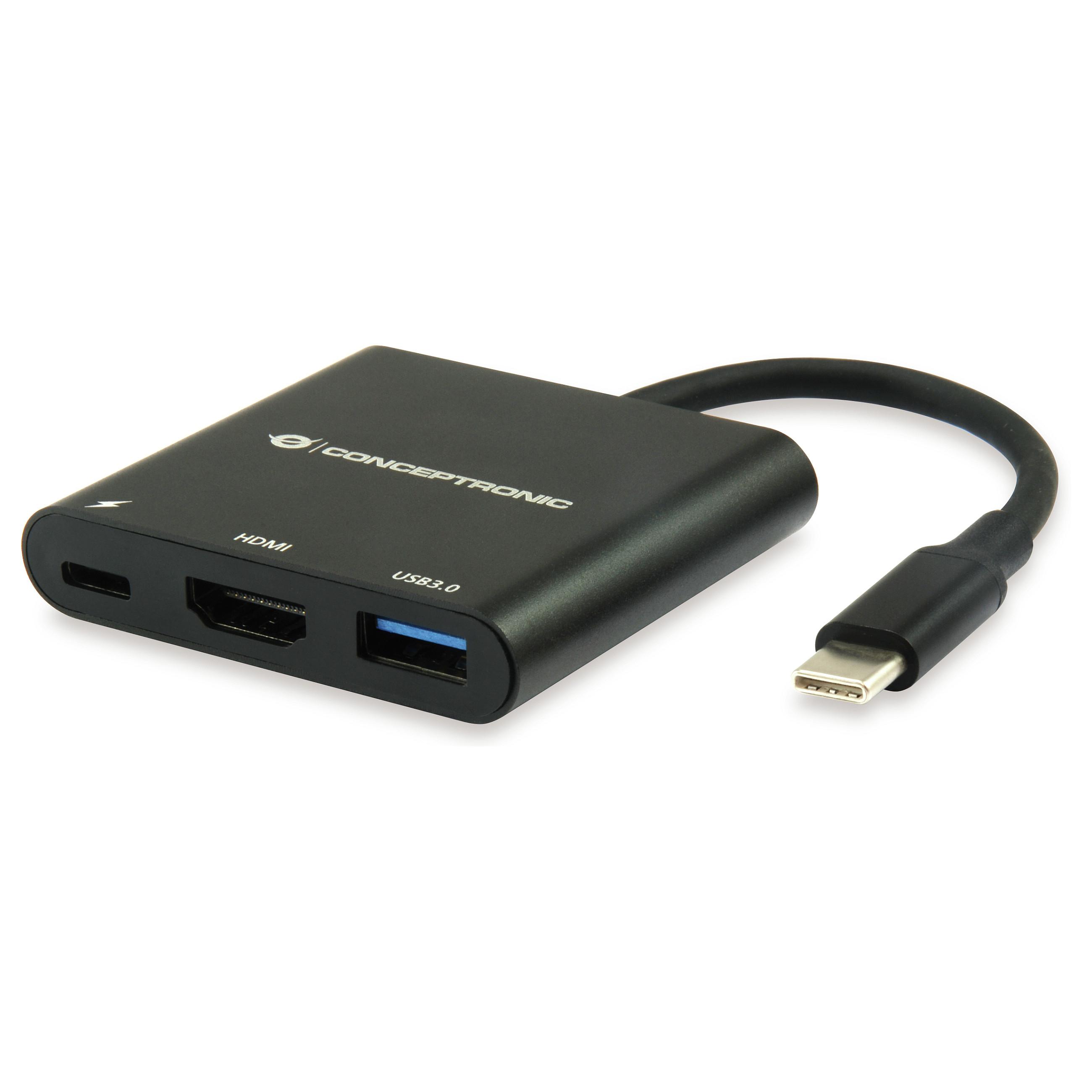 USB-C dockingstation Conceptronic DONN01B - HDMI/USB-A/USB-C PD, sort