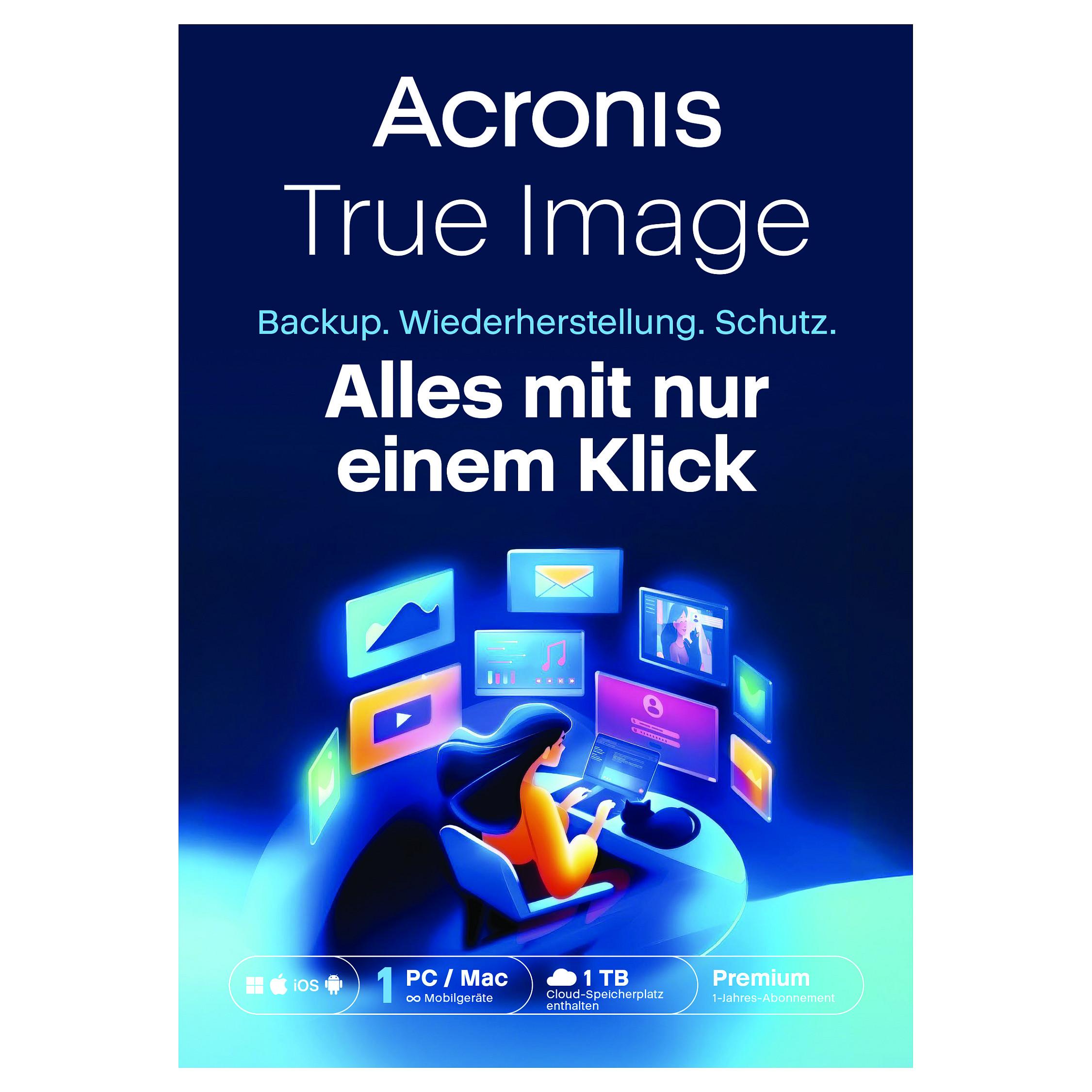 Backupsoftware Acronis True Image Premium - 1 pc, 1 TB, 1 år