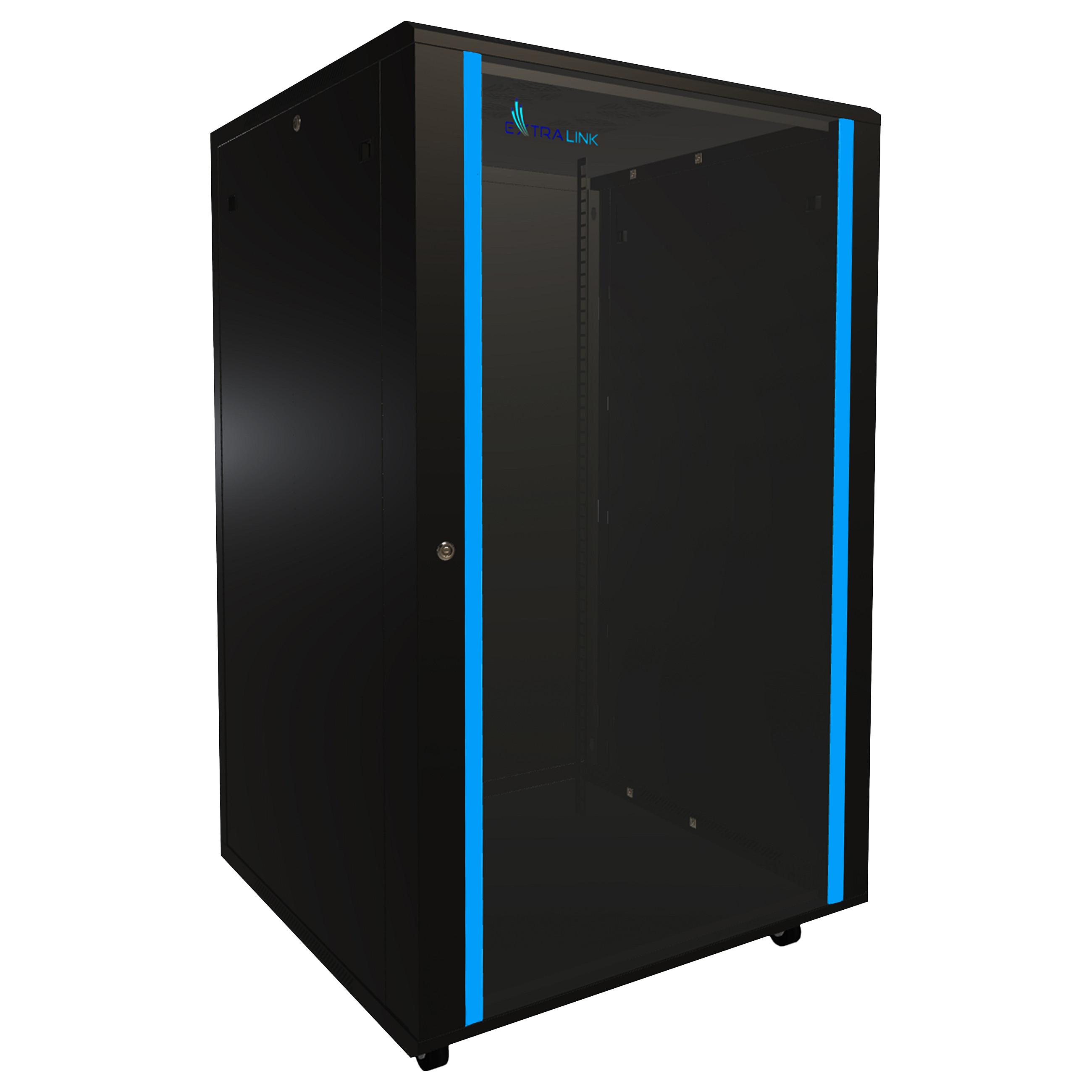 Extralink gulvstående rackskab 27U 800 x 800 mm - sort server- og netværksskab
