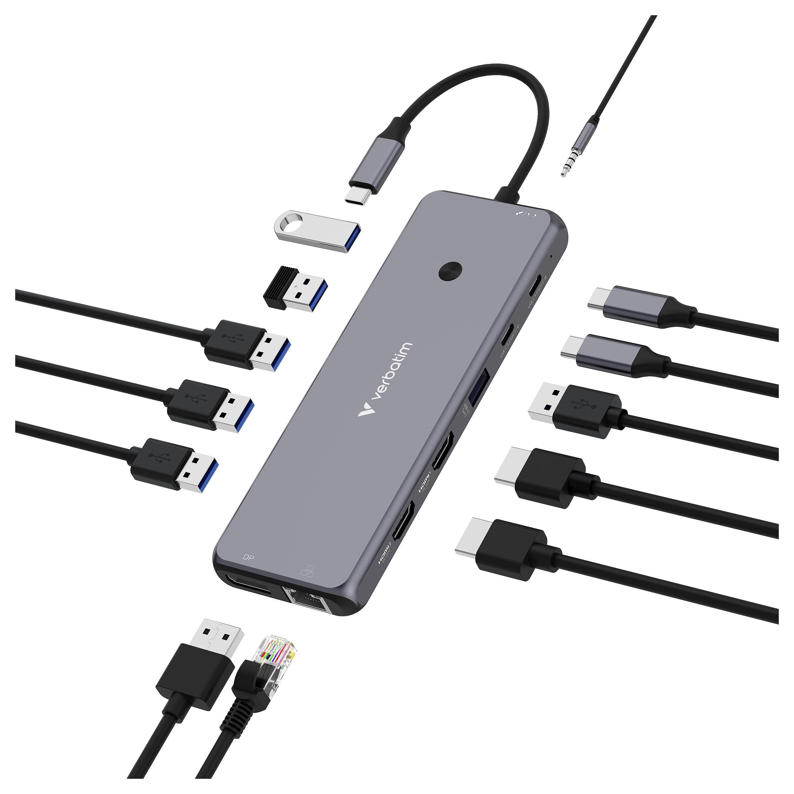 Verbatim CMH 13 - Hub - 2 x HDMI + 2 x USB-C (strømforsyning) + 3 x USB-A 3.2 Gen 1 + 1 x DisplayPort - desktop