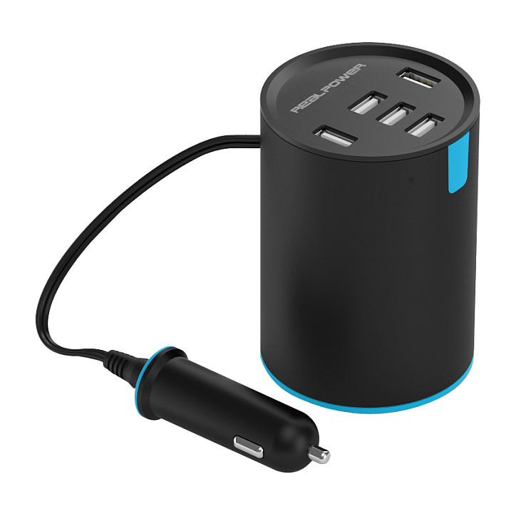 Billader RealPower Tube 2400mA 5xUSB - sort