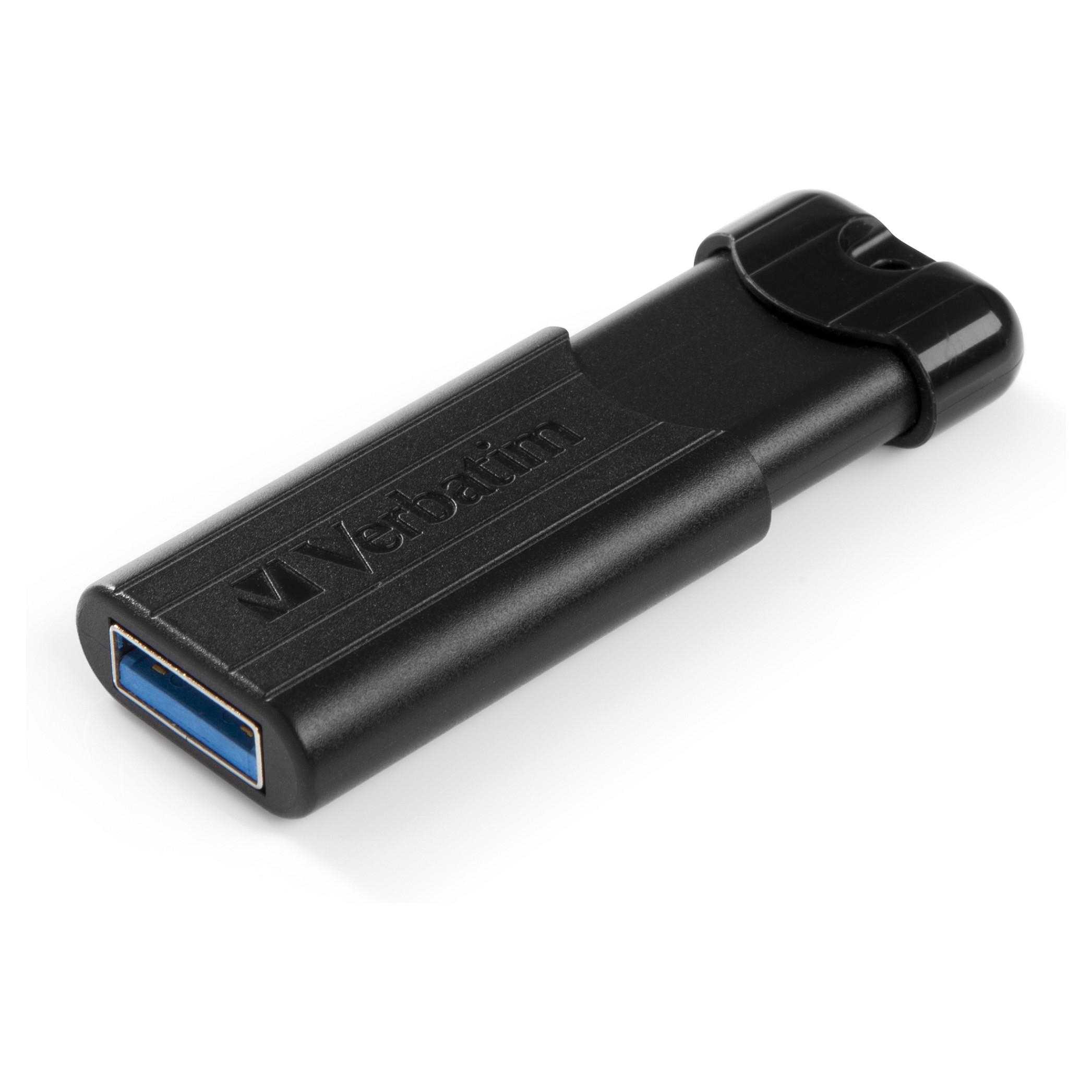 Verbatim PinStripe USB 3.0 USB-stick 256 GB med skydefunktion og nøglering - sort