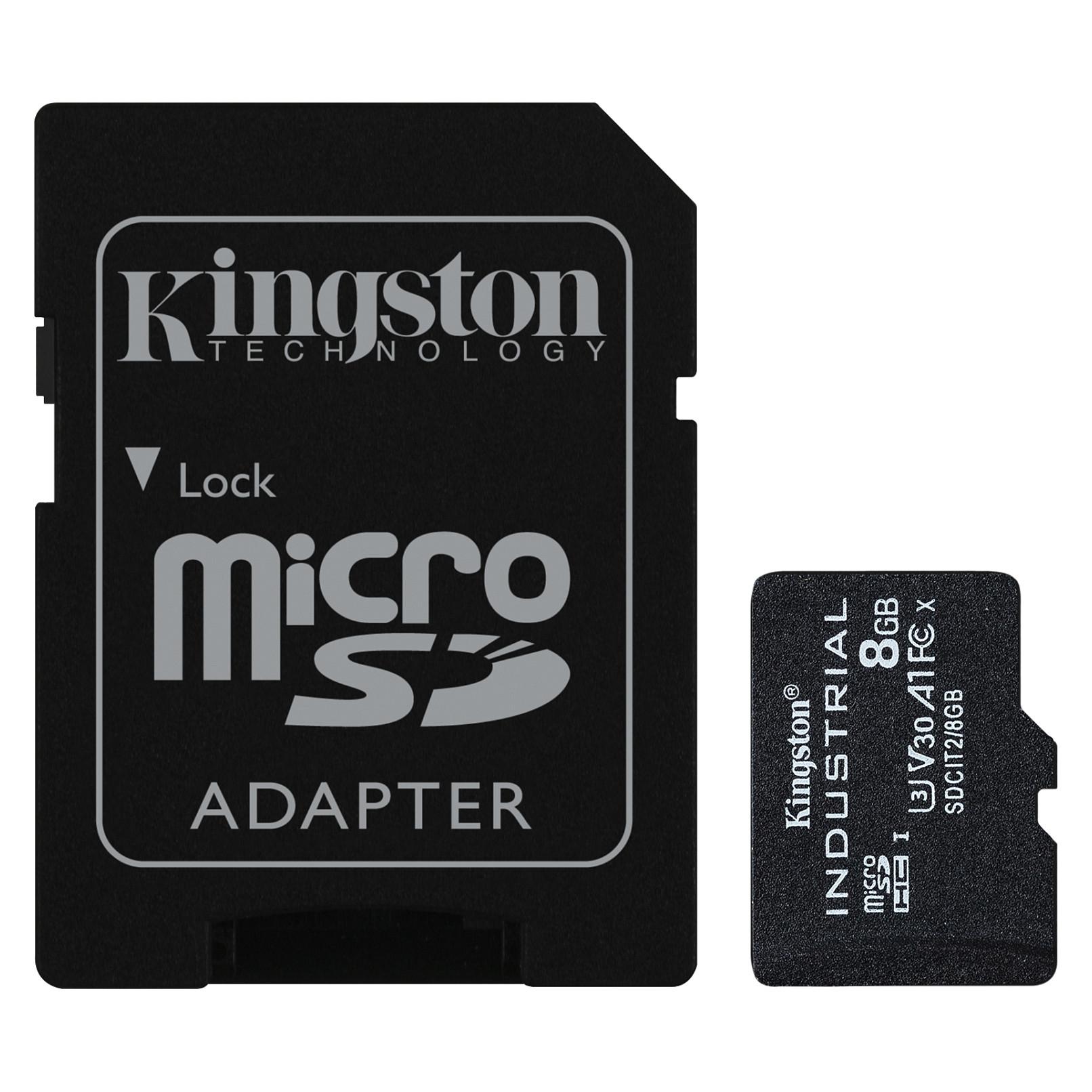 Kingston Industrial - Flashhukommelseskort (microSDHC til SD adapter inkluderet) - 8 GB - A1 / Video Class V30 / UHS-I U3 / Class10 - microSDHC UHS-I