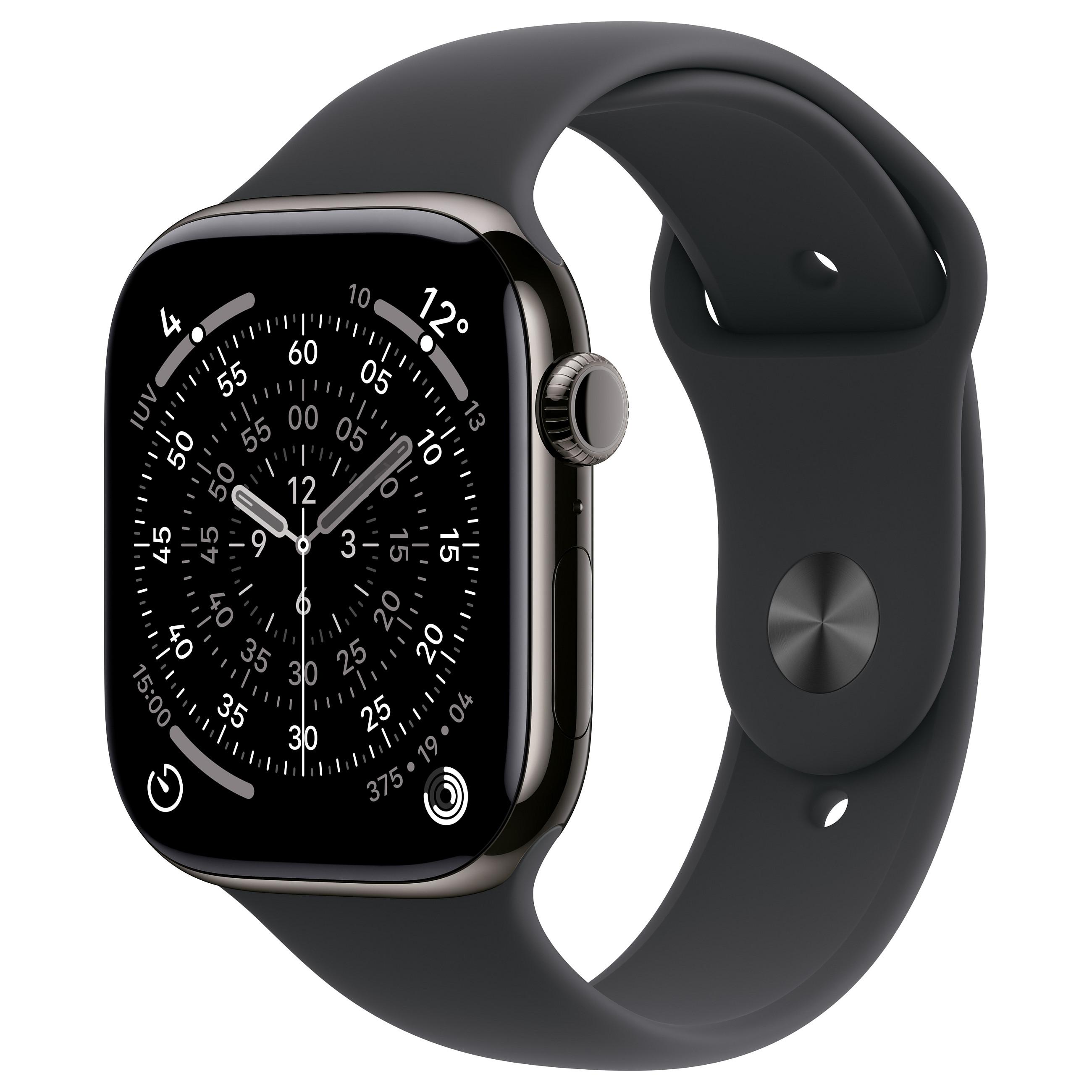 Smartwatch Apple Watch Series 11 GPS + Cellular 42 mm - skifergrå titanium med Sort Sportsrem (M/L)