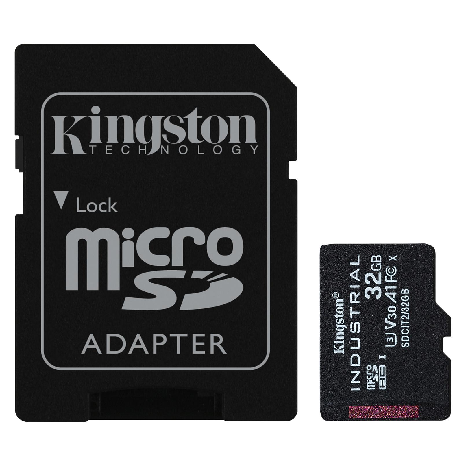 Kingston Industrial - Flashhukommelseskort (microSDHC til SD adapter inkluderet) - 32 GB - A1 / Video Class V30 / UHS-I U3 / Class10 - microSDHC UHS-I