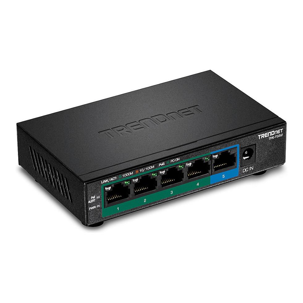 TRENDnet TPE TG52 - Switch - 4 x 10/100/1000 (PoE+) + 1 x 10/100/1000 - desktop, væg-monterbar - PoE+ (32 W) - TAA-kompatibel