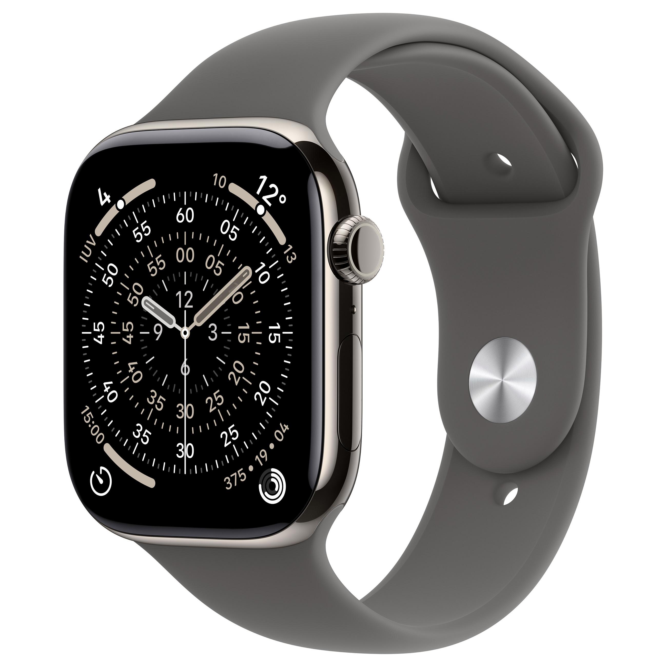 Apple Watch Series 11 GPS + Cellular 42mm Natural Titanium Case with Stone Grey Sport Band - S/M