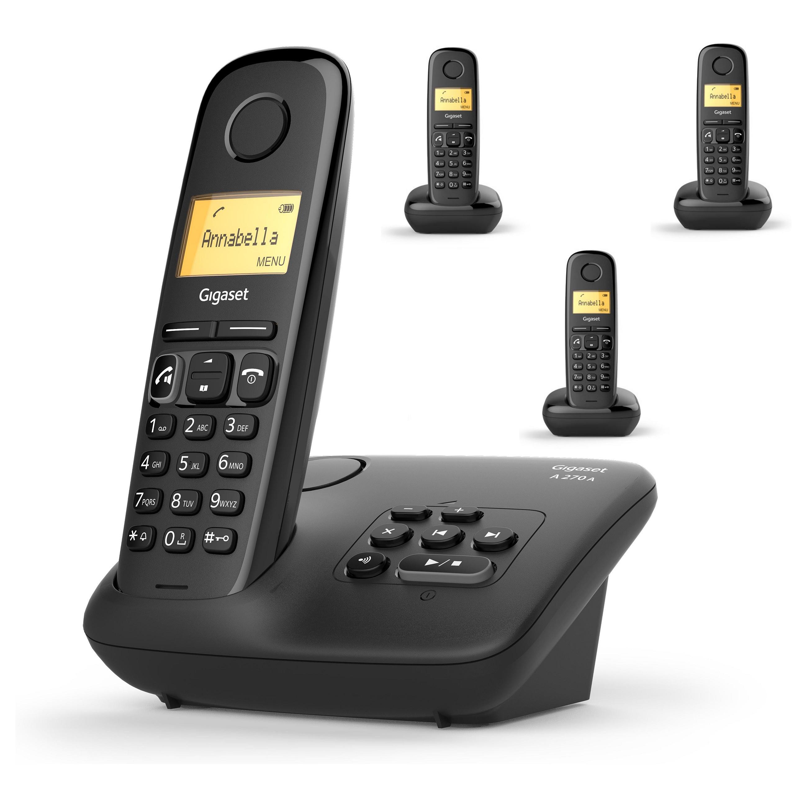 Gigaset A270A, Analog/DECT-telefon, Trådløs håndsæt, Højttalertelefon, 80 entries, Nummervisning, Sort