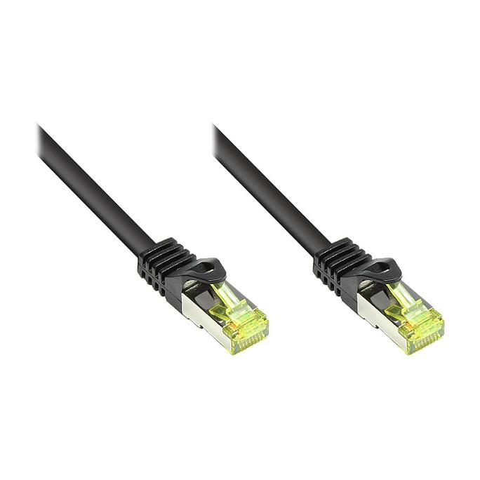 RJ45 patchkabel medCat.7 råkabel og snap-in kabelsko beskyttelse (RNS®), S/FTP, PiMF, halogenfri, 600MHz, OFC, sort, 2m, Good Connections® (8070R-020S)
