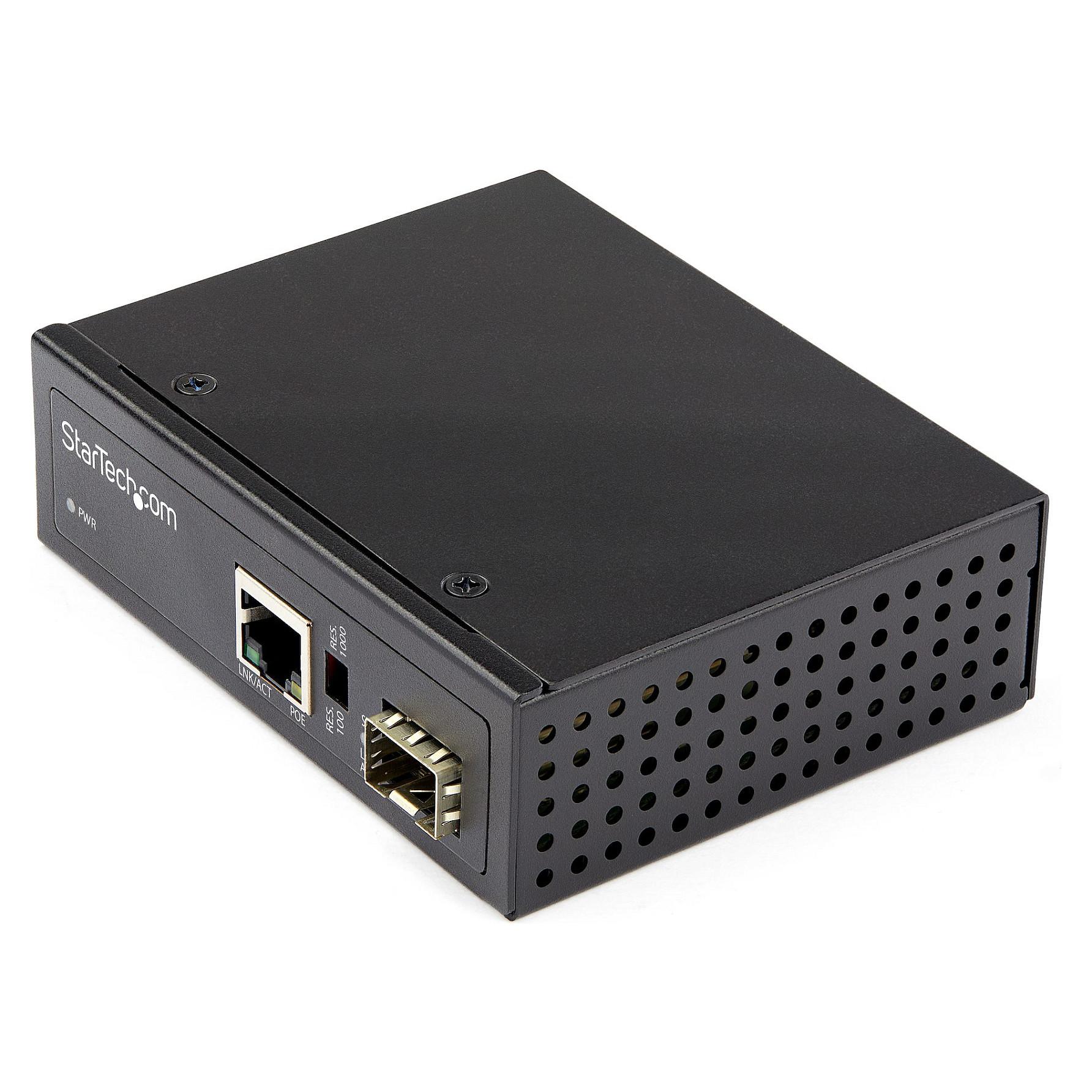 Startech PoE+ Industrial Fiber to Ethernet Media Converter 60W, SFP to RJ45, Singlemode/Multimode Fiber to Copper Gigabit Ethernet, Compact, IP-30/ -40 to +75C, PoE+ Media Converter - Fiber Media Converter (IMC1GSFP60W) - Fibermedieomformer - 1GbE - 1000Base-SX, 1000Base-T - RJ-45 / SFP (mini-GBIC) - op til 10 km