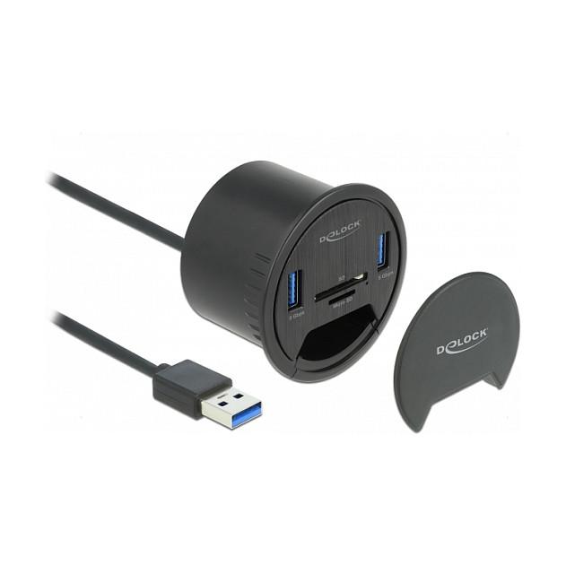 Bordhub DeLOCK 64152 med 2 x SuperSpeed USB-A og SD/Micro SD - sort
