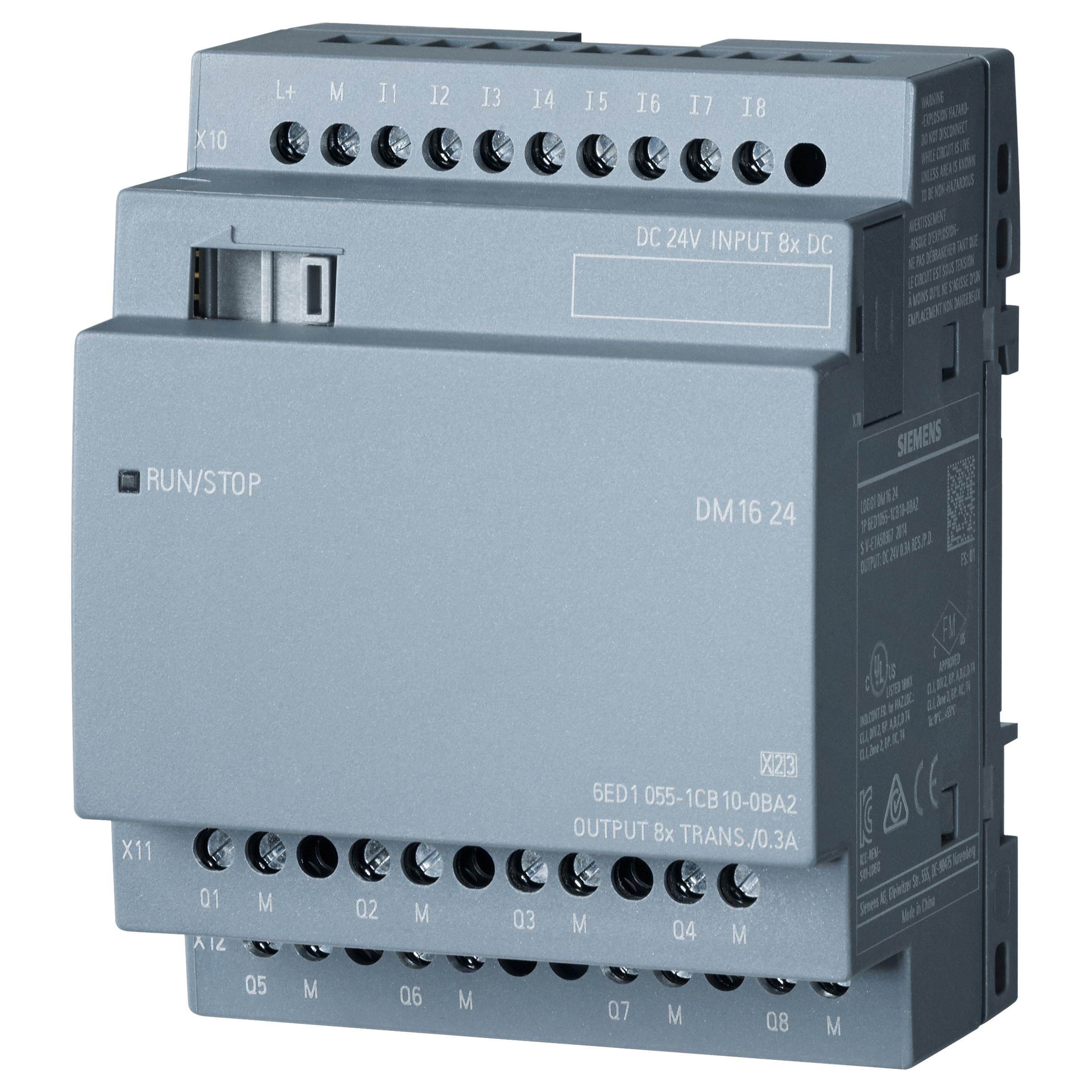 Siemens LOGO! DM16 24, udvidelsesmodul, PU/I/O: 24V DC/24V DC/TRANS, 8 DI/8 DO