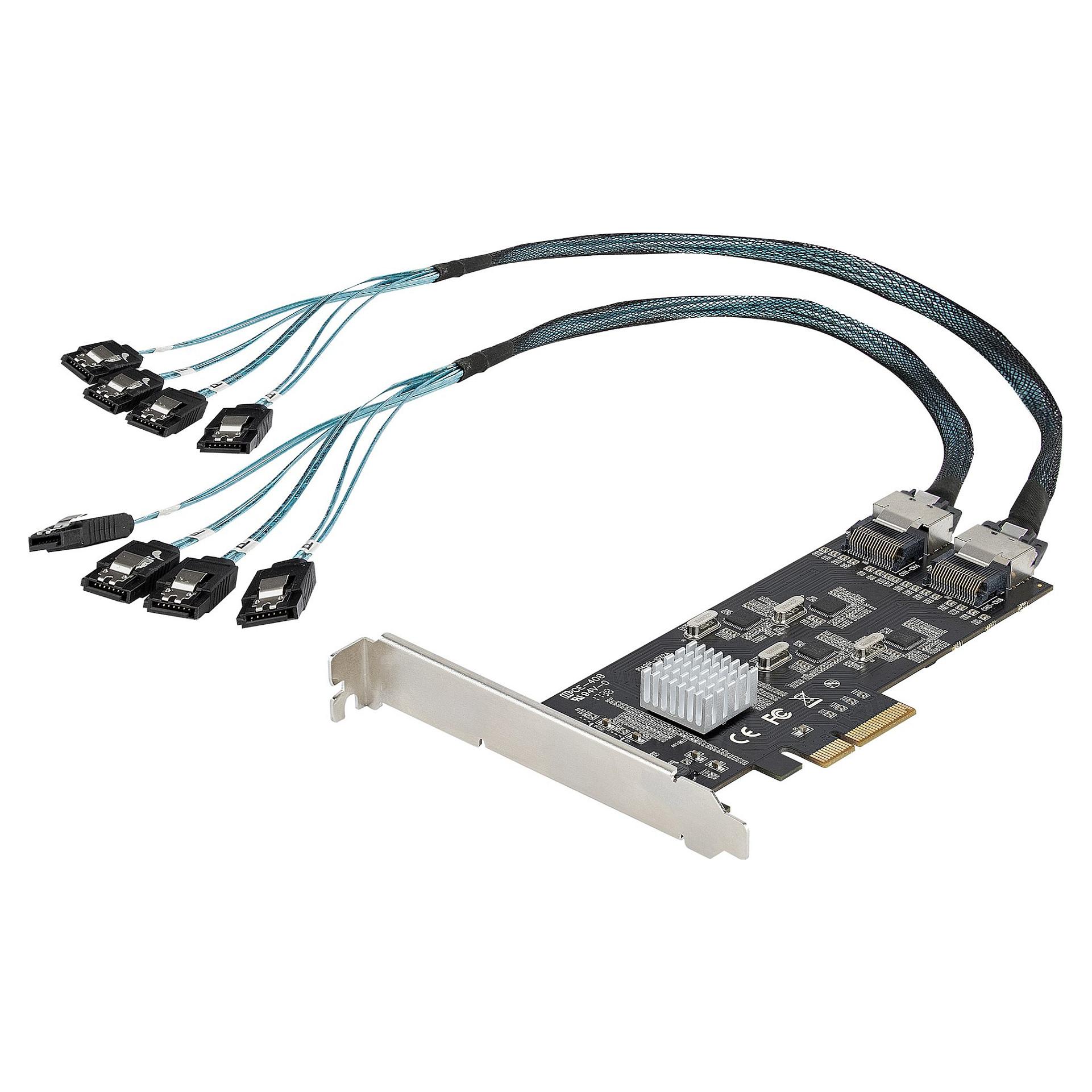 Startech 8 Port SATA PCIe Card, PCI Express 6Gbps SATA Expansion Card with 4 Host Controllers, SATA PCIe Controller Card, PCI-e x4 Gen 2 to SATA III Adapter Card, Drive Cables Incl. - Windows/macOS/Linux (8P6G-PCIE-SATA-CARD) - Lagringskontrol - SATA 6Gb/s / SAS 6Gb/s - lavprofil - PCIe 2.0 x4 - sort