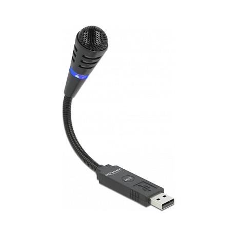 USB-mikrofon DeLOCK 66499 med svanehals og mute-knap - sort