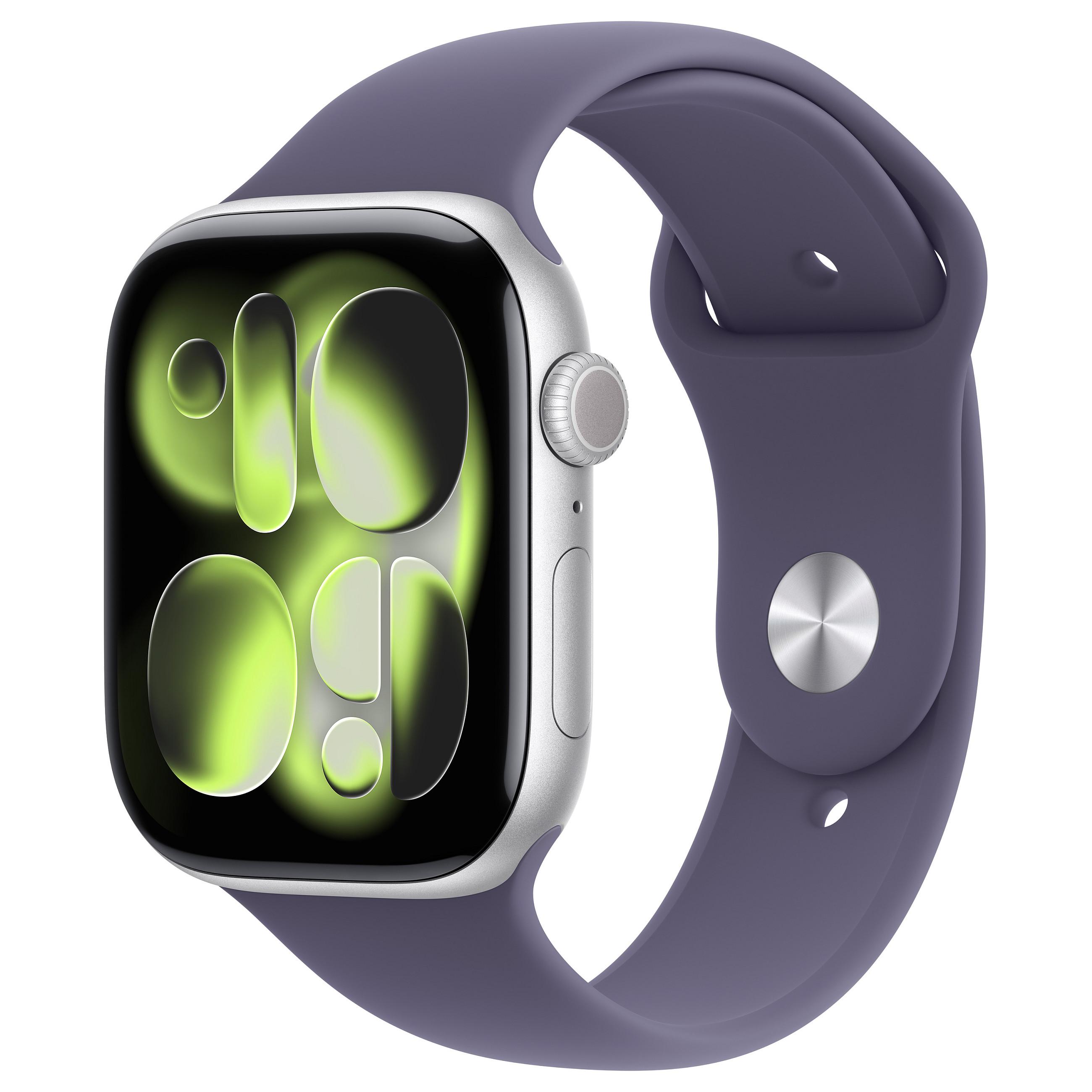 Apple Watch Series 11 GPS 46mm Silver Aluminium Case with Purple Fog Sport Band - M/L
