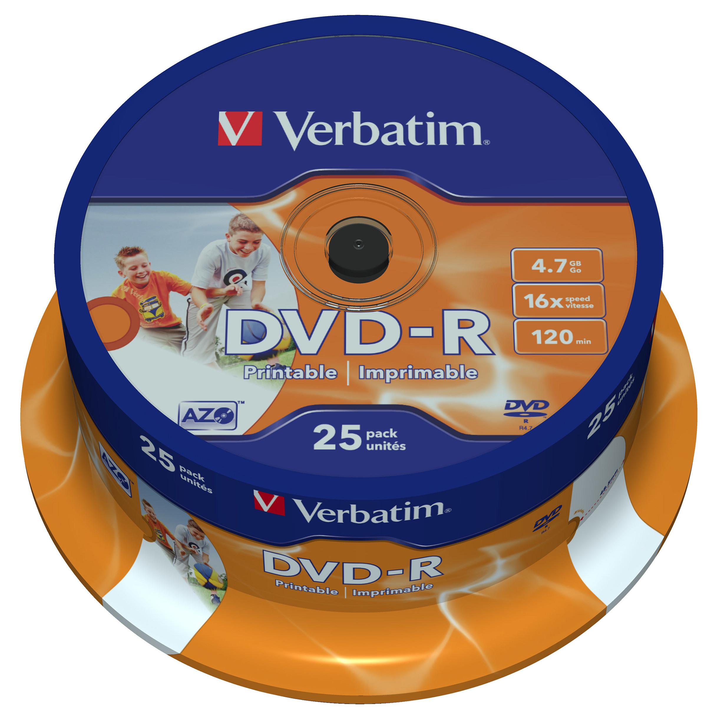 Verbatim - 25 x DVD-R - 4.7 GB 16x - bred printbar overflade til fotos - spindle