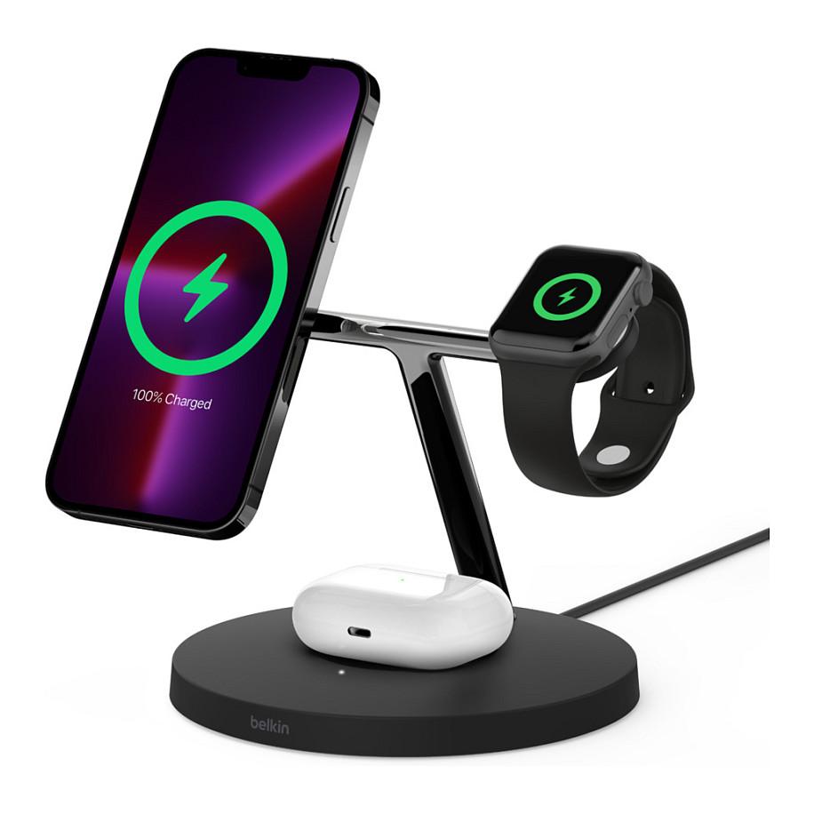 Belkin BoostCharge Pro - Trådløs opladningsstander - med MagSafe + AC-strømadapter - 15 Watt - Fast Charge - sort