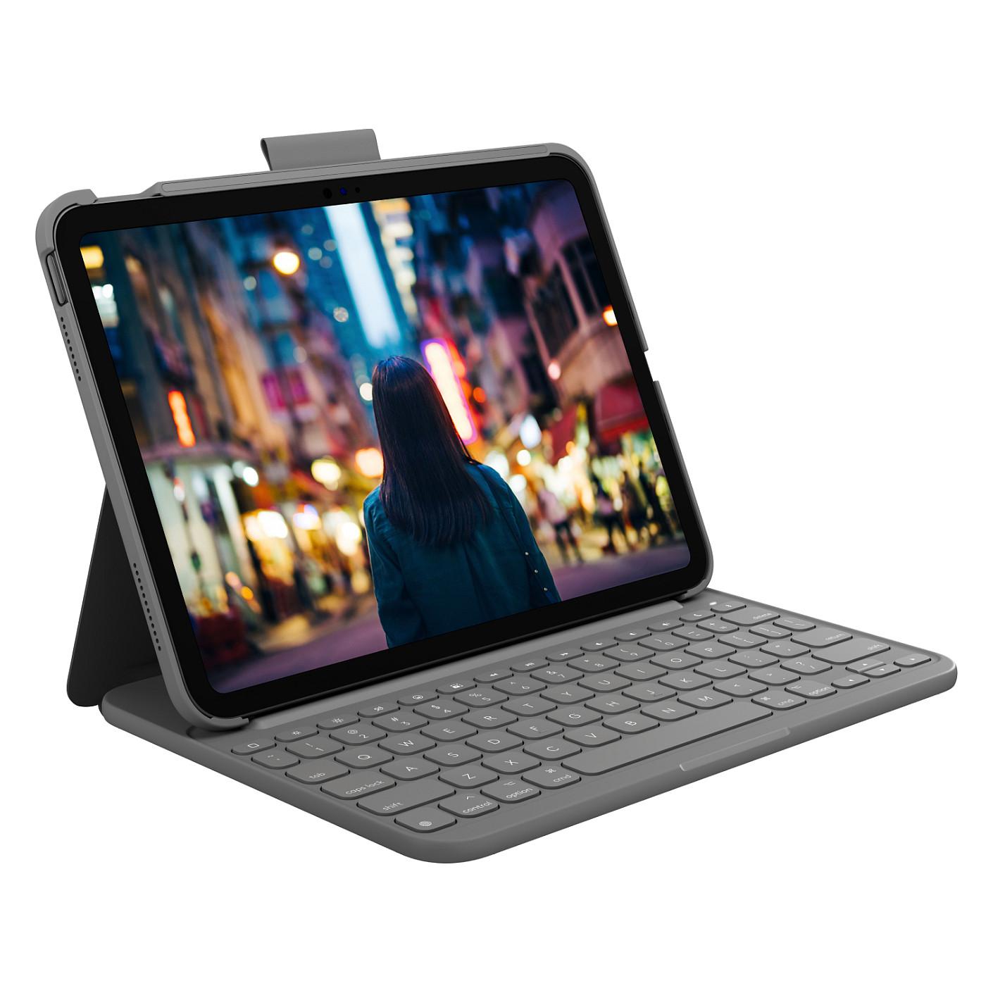 Logitech Slim Folio - Tastatur og folio-kasse - trådløs - Bluetooth LE - QWERTY - UK - oxford-grå - for Apple 10.9-inch iPad (10. generation)