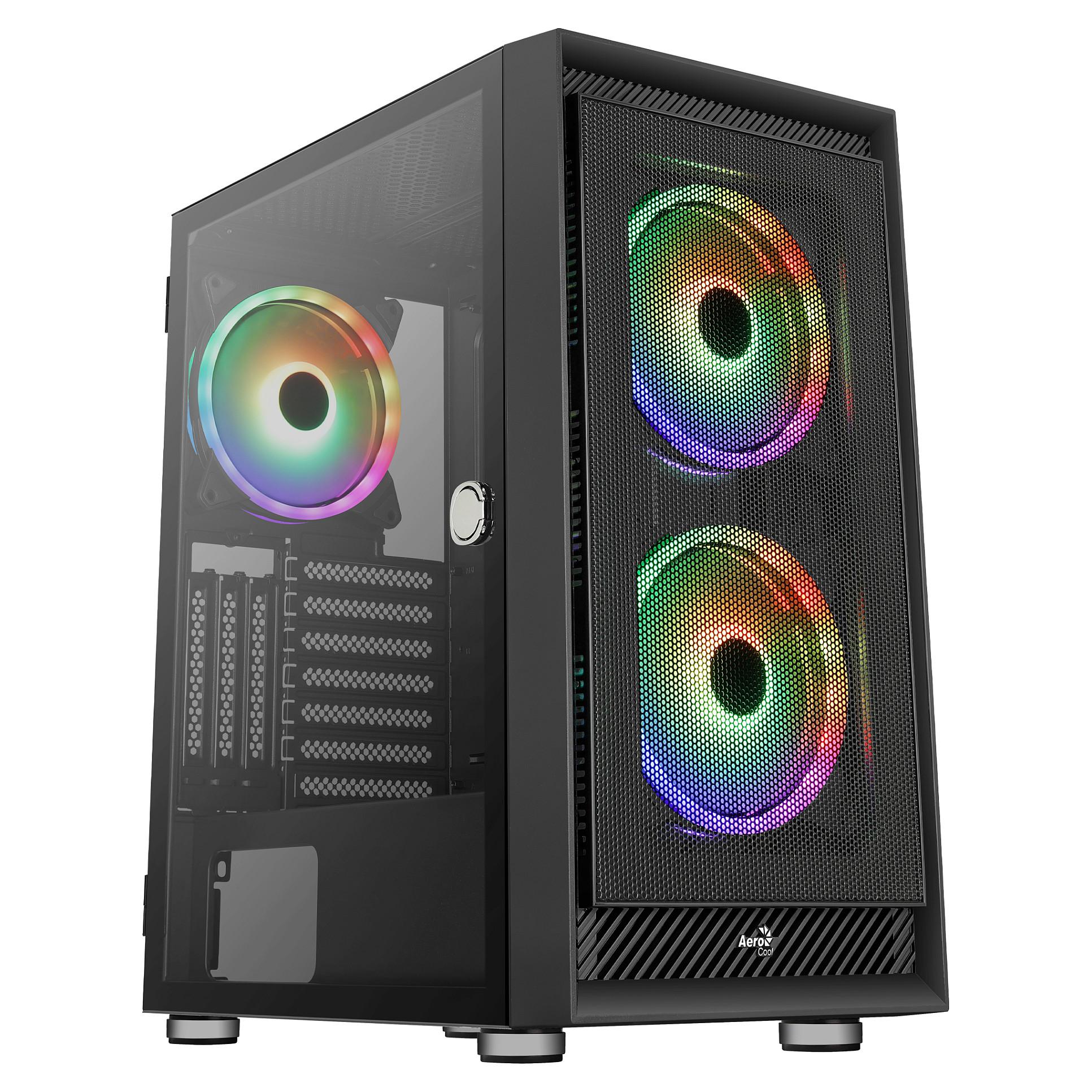 AeroCool Graphite-G-BK-v3 - Mid tower - ATX - sidepanel med vindue (hærdet glas) - ingen strømforsyning (ATX) - sort - USB/Lyd