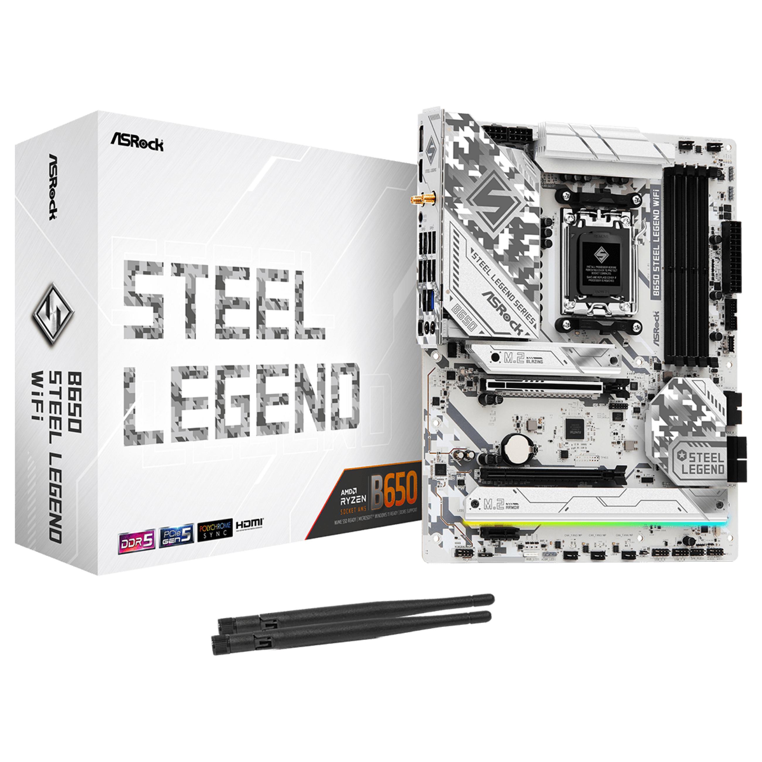 ASRock B650 Steel Legend WiFi - Bundkort - ATX - Socket AM5 - AMD B650 Chipset - USB-C 3.2 Gen 2x2, USB 3.2 Gen 2, USB-C 3.2 Gen 1, USB 3.2 Gen 1 - 2.5 Gigabit LAN, Wi-Fi 6E, Bluetooth - onboard grafik (CPU påkrævet) - HD Audio (8-kanaler)