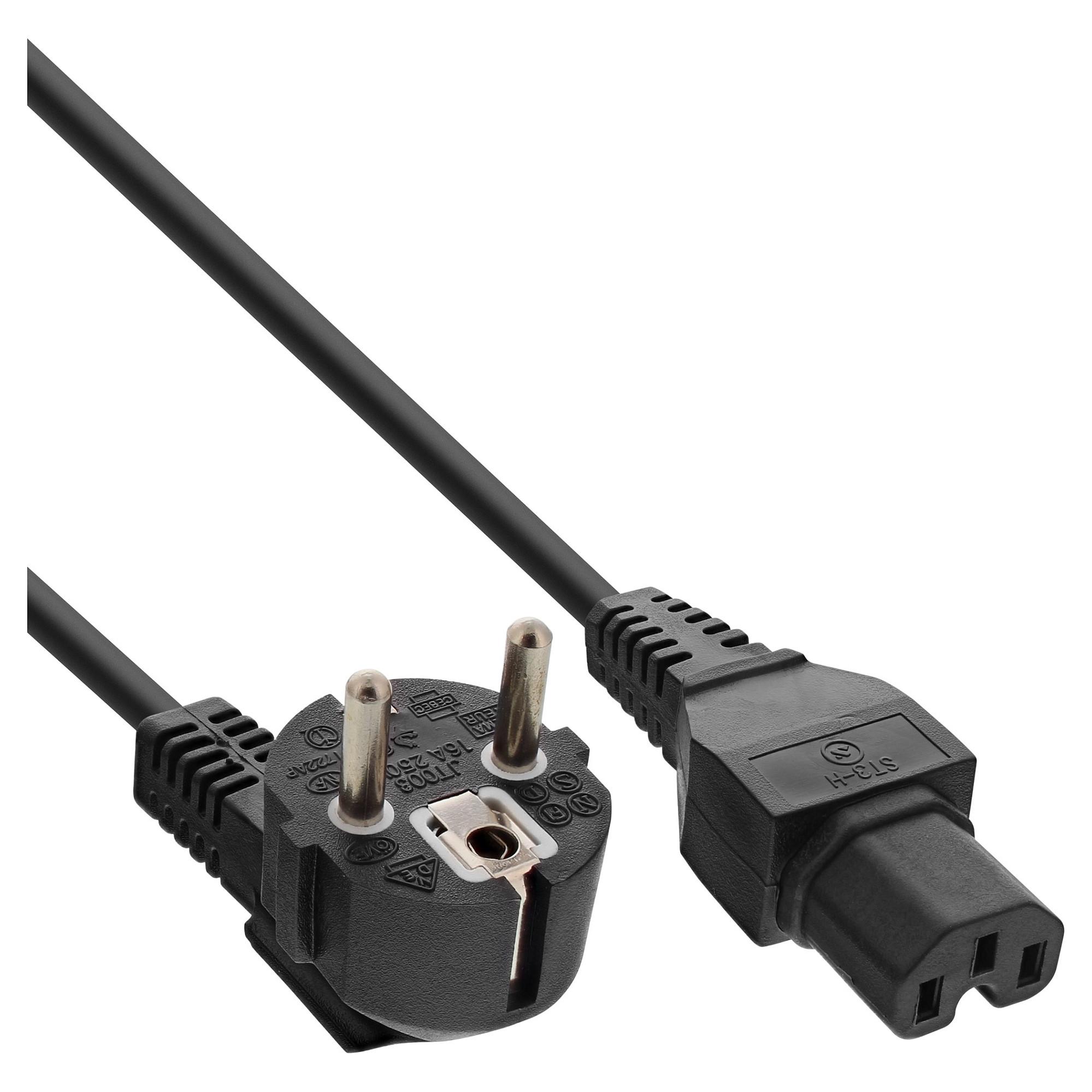 Strømkabel InLine Schuko vinklet til C15 - sort 3 m