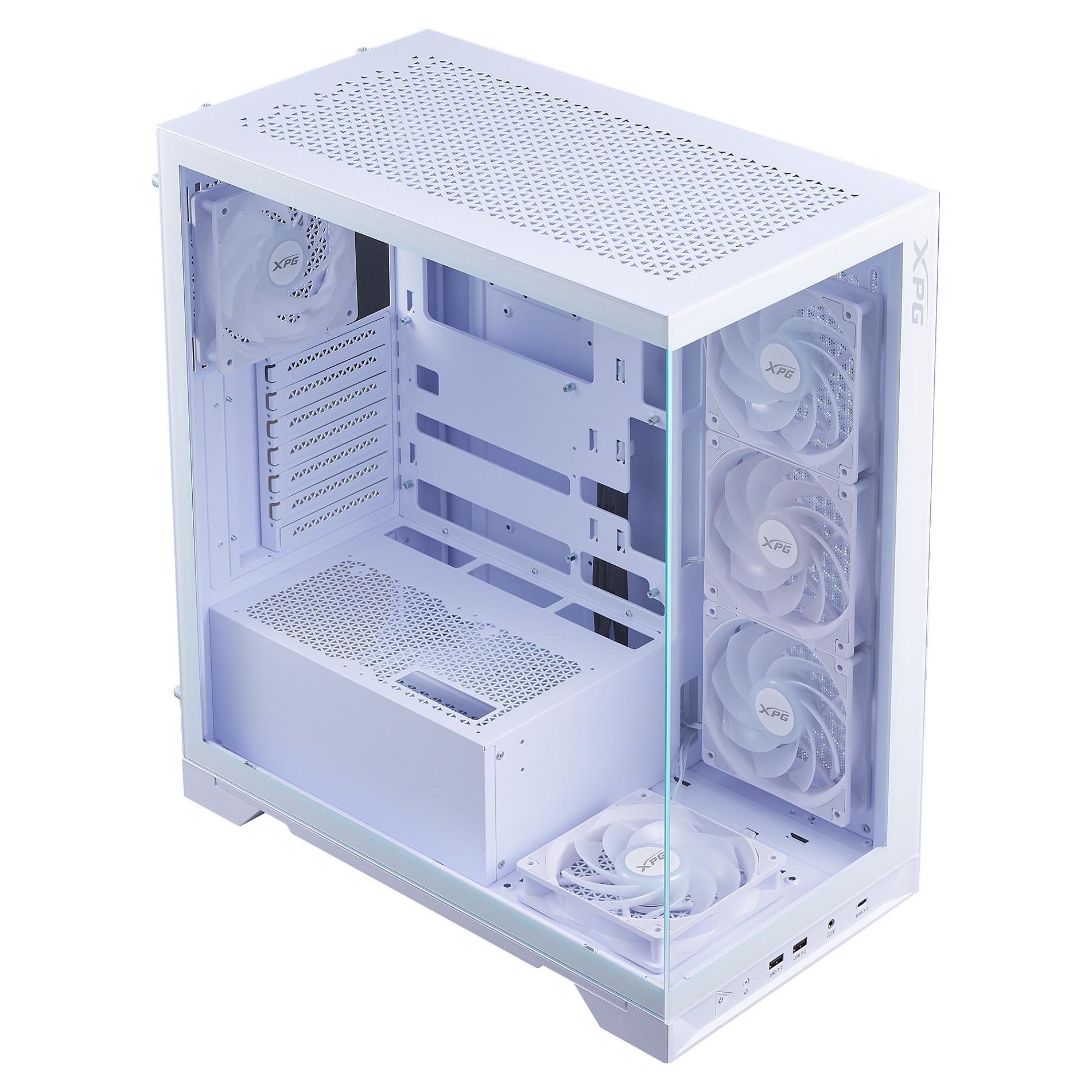 XPG Invader X BTF Mid‑Tower PC‑kabinet – ATX, Plads til 10×120 mm blæsere, 3 mm Hærdet Glas – Hvid