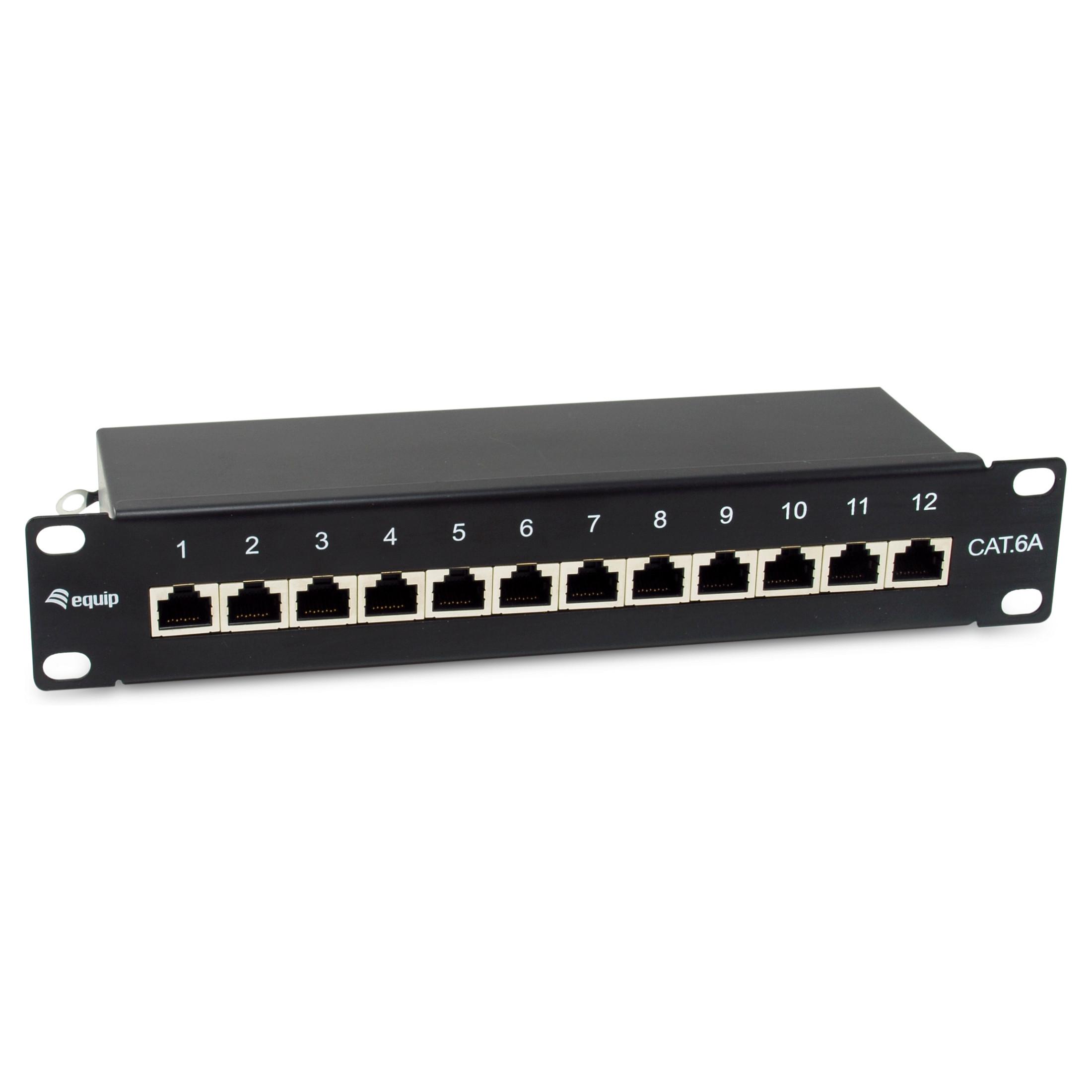 EQUIP 326623 Cat6a patchpanel 1U med 12 RJ-45-porte, sort