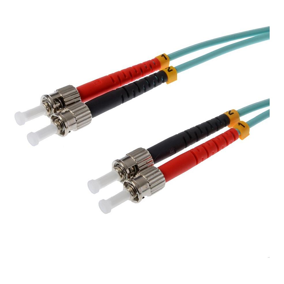 Fiberoptisk patchkabel Helos OM3 ST/ST duplex LSZH - aqua, 3 m