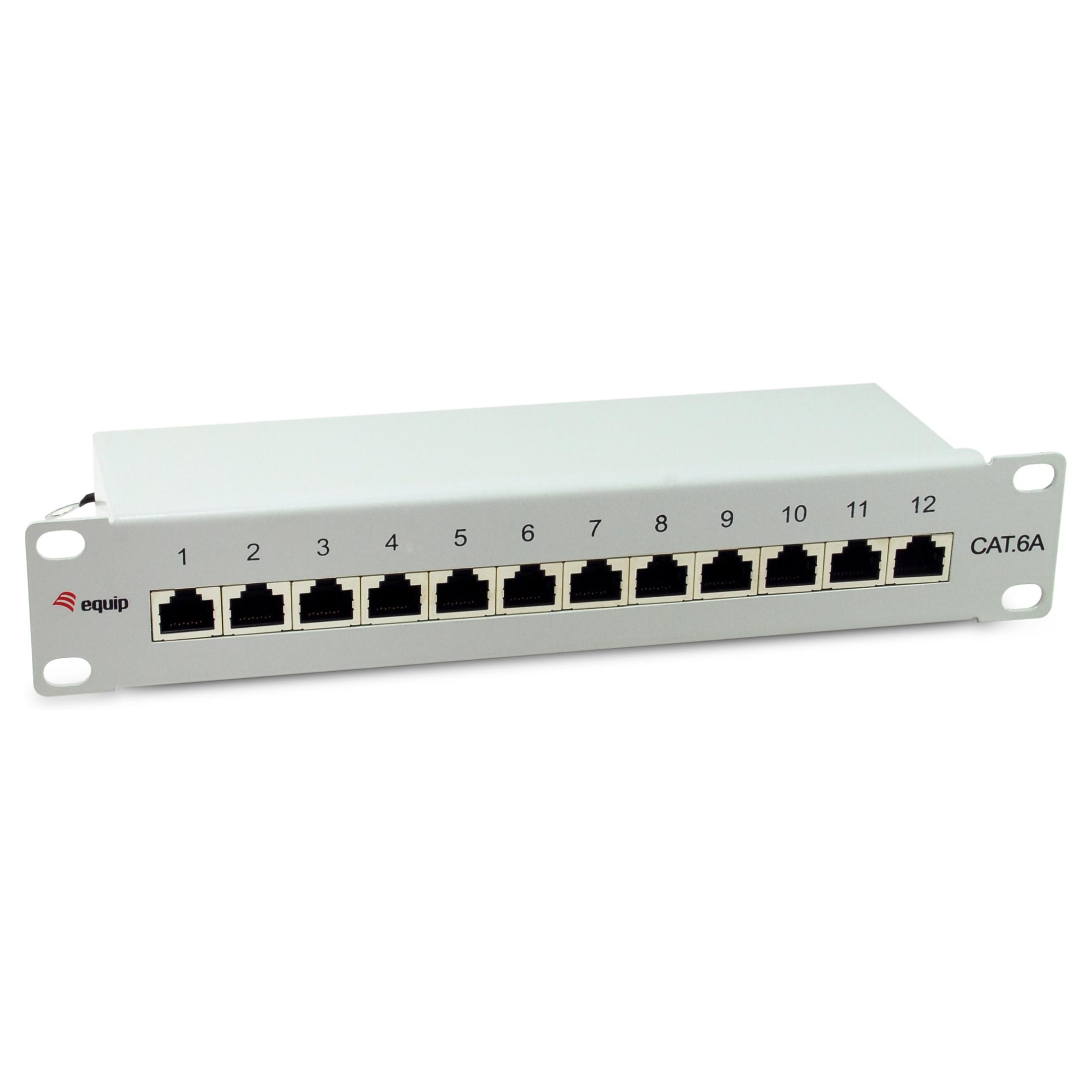 EQUIP 12-port Cat6a patchpanel 1U til rackmontering med RJ-45 og 10 Gigabit Ethernet