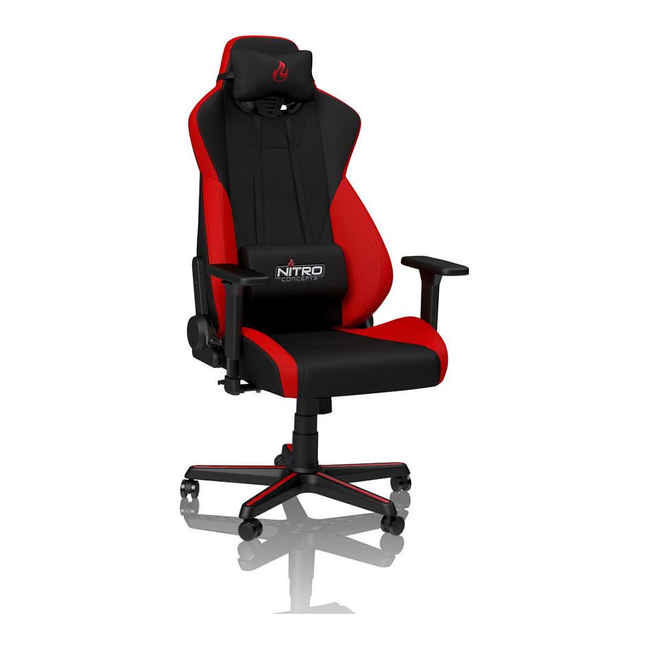 Nitro Concepts S300 gamer stol - sort/rød stof, ergonomisk med justerbar ryglæn og armlæn