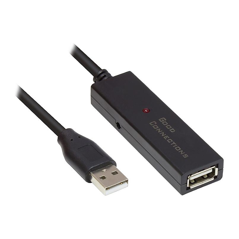 Aktivt USB 2.0 forlængerkabel Good Connections GC-M0131 A han til A hun 5 m - sort