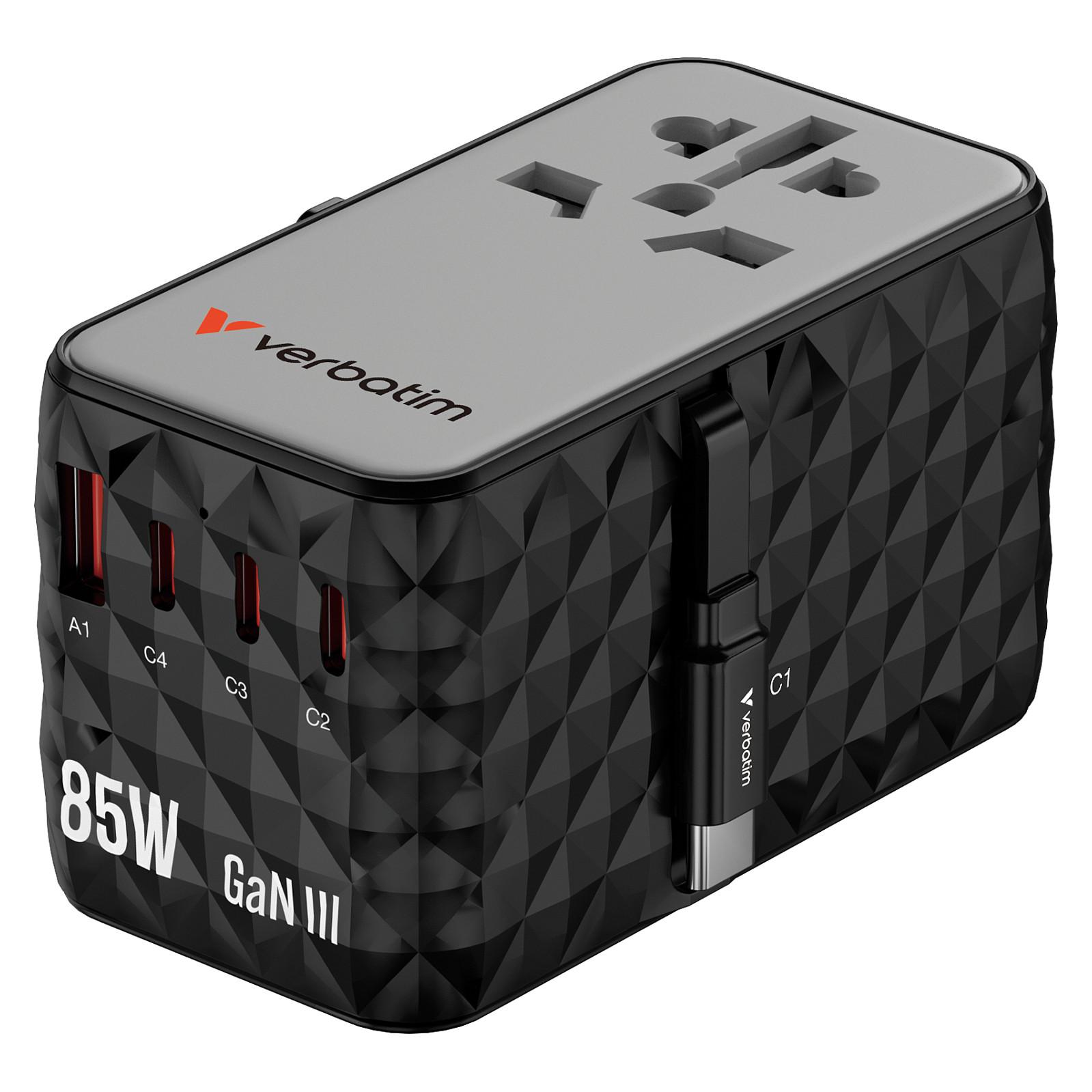 Verbatim Charge 'n' Travel - Strømforsyningsadapter - GaN III, universel - 85 Watt - 10 A - Power Delivery 3.0 + PPS, QC 4.0, Power Delivery 3.1, QC 4.0+ - 4 output-stikforbindelser (USB-C, USB)