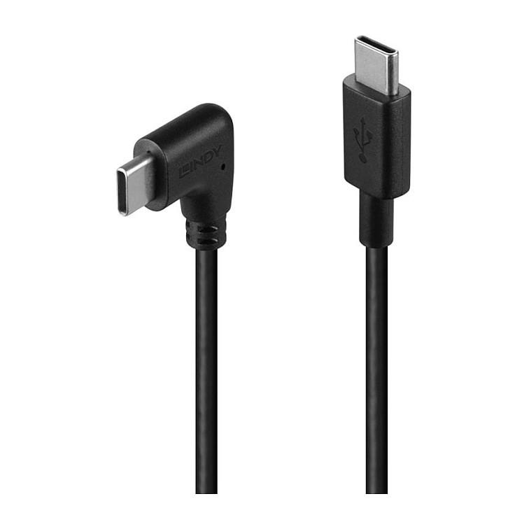 USB-C-kabel Lindy USB 2.0 90° vinklet 1 m - sort