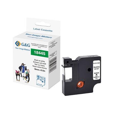 Etiketbånd G&G kompatibelt med Dymo Rhino 18445 - sort på hvid, 19 mm x 5,5 m