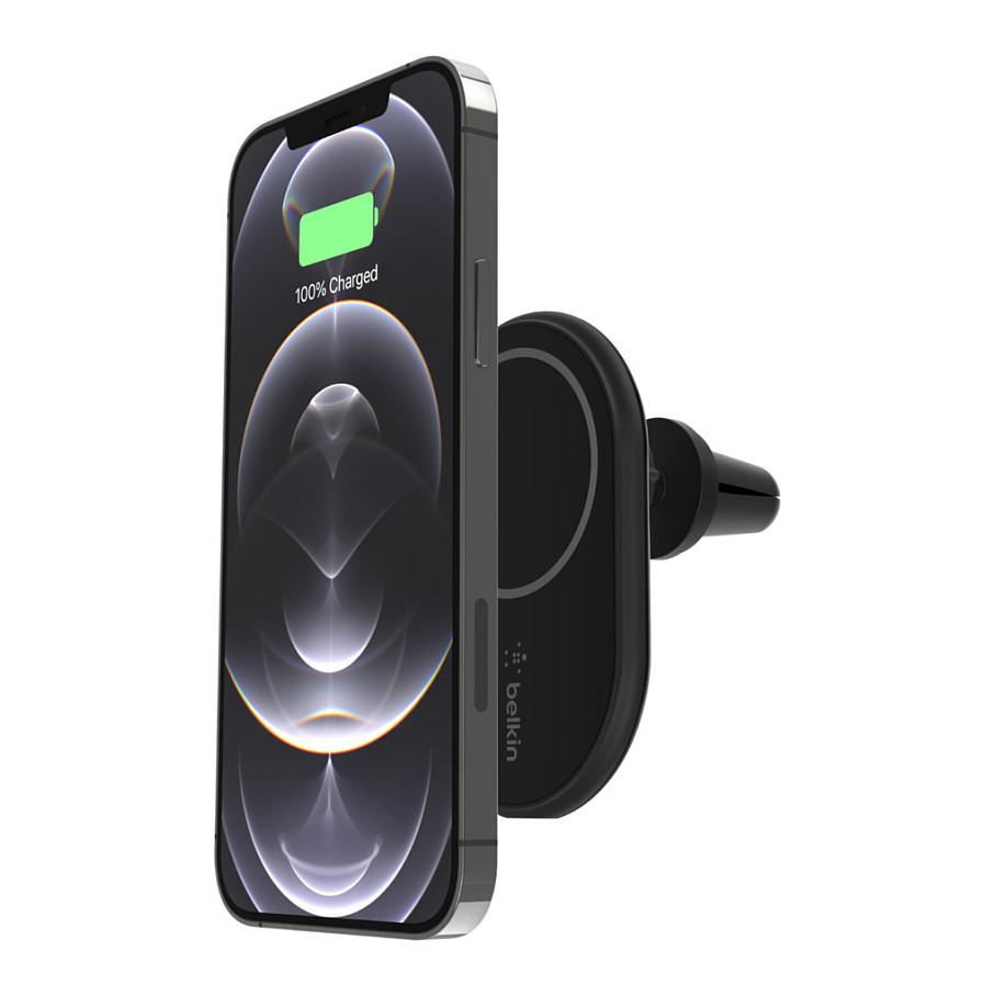 Belkin BoostCharge - Trådløs opladerholder til bil + bilstrømsadapter - 10 Watt - sort - for Apple iPhone 12, 12 mini, 12 Pro, 12 Pro Max, 13, 13 mini, 13 Pro, 13 Pro Max