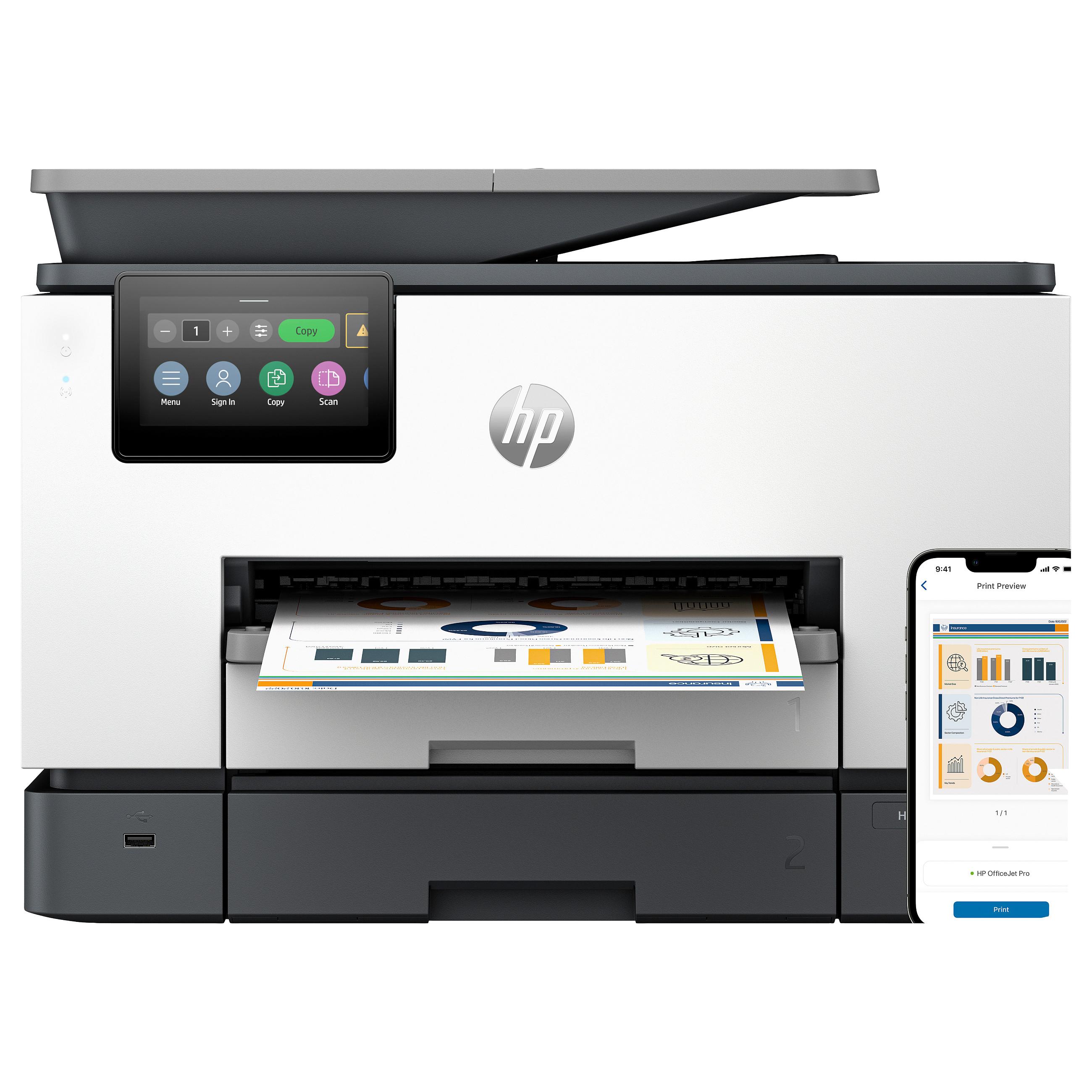 HP Officejet Pro 9130b All-in-One - Multifunktionsprinter - farve - blækprinter - Legal (216 x 356 mm) (original) - A4/Legal (medie) - op til 23 spm (kopiering) - op til 25 spm (udskriver) - 250 ark - 33.6 Kbps - USB 2.0, LAN, Wi-Fi(ac), USB vært - cement