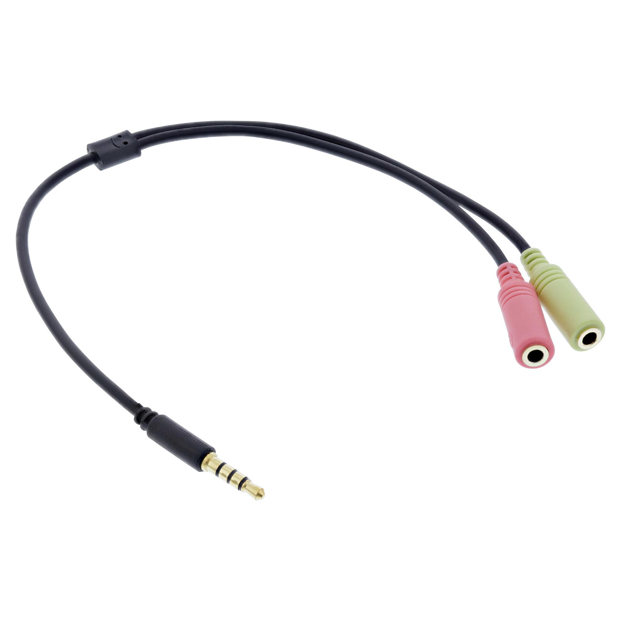 Headset adapterkabel InLine 3,5 mm han til 2 x 3,5 mm hun - sort, 2 m