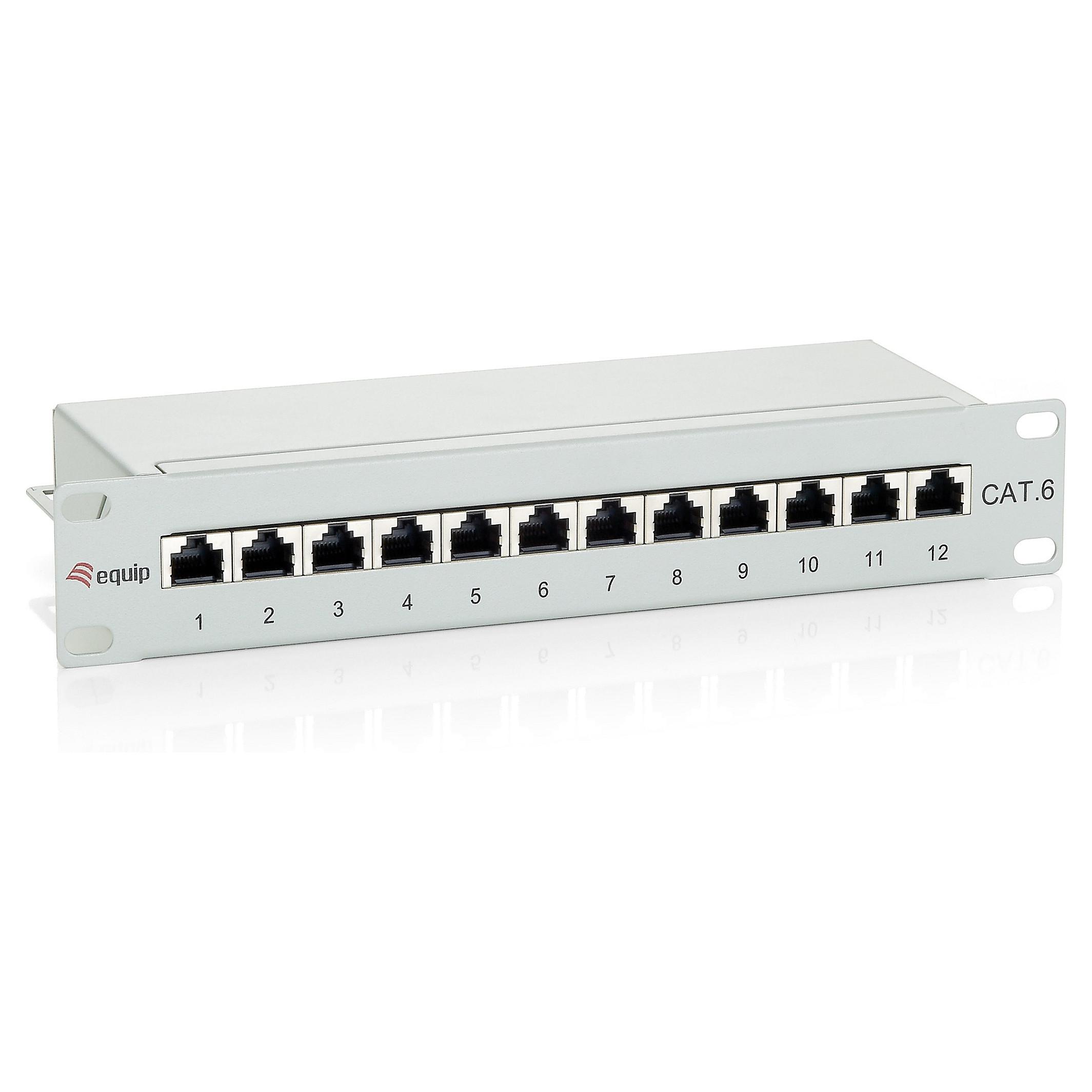 EQUIP 12-port Cat.6 skærmet patchpanel 1U med RJ-45 til Gigabit Ethernet, lysegrå