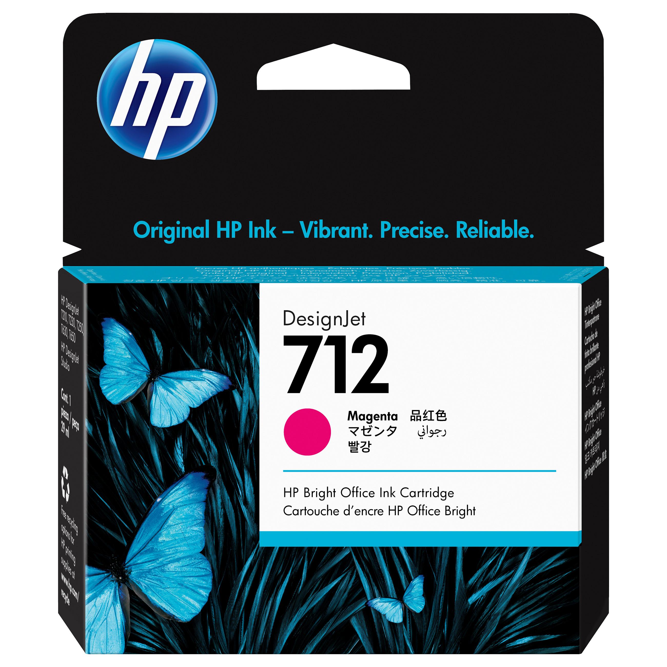 HP 712 magenta original blækpatron 29 ml - 3ED68A til DesignJet Studio, T210, T230, T250, T630, T650