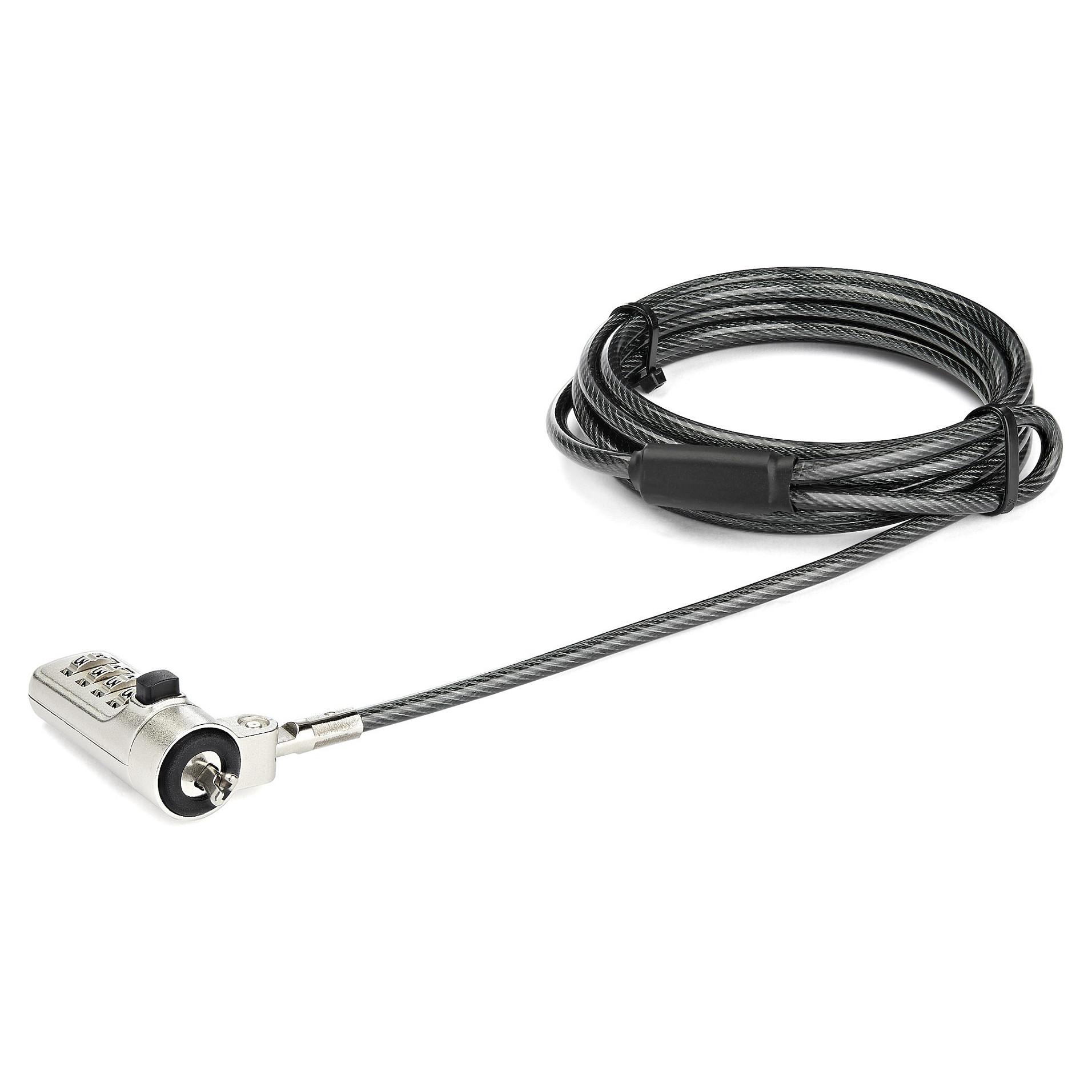 Startech 6.5’ (2m) Laptop Cable Lock, 4 Digit Combination Laptop/Desktop Security Cable Lock for Wedge Slot Computers/Laptops, Anti-Theft Vinyl-Coated Steel Combo Cable Lock, Portable - Wedge Slot Laptop Lock (LTLOCKNBL) - Sikkerhedskabelslås - sort, sølv - 2 m - TAA-kompatibel