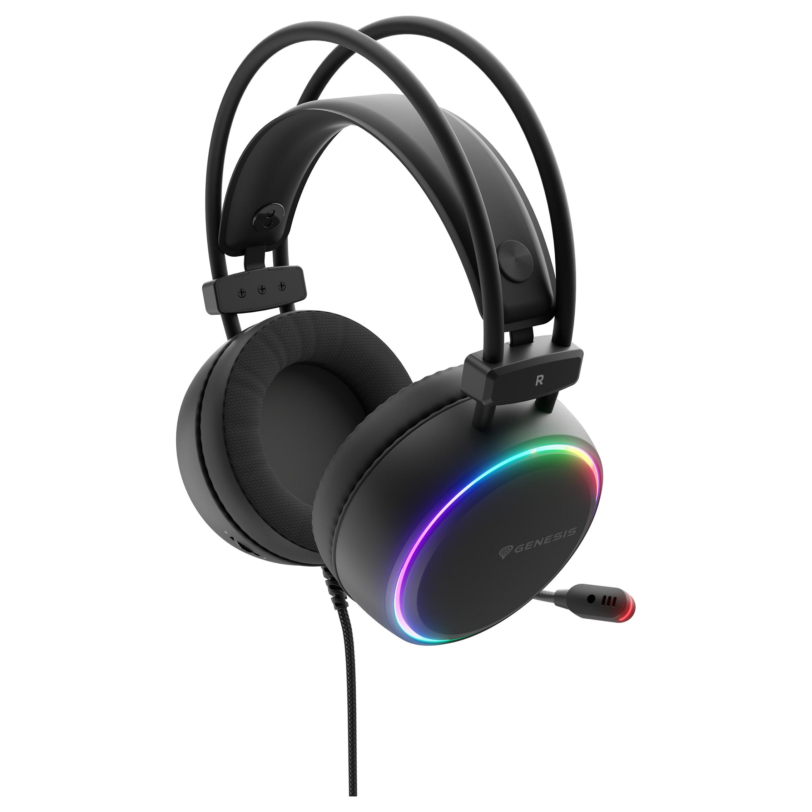 GENESIS Neon 613 G2 gaming headset med kabel, hovedbøjle, USB-A og 3,5 mm - sort