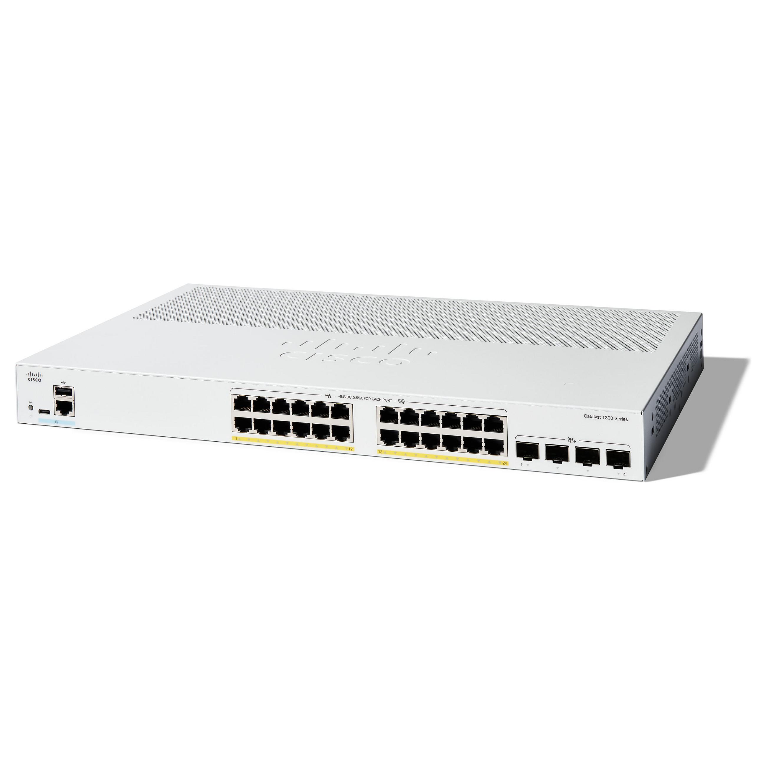 Netværksswitch Cisco Catalyst 1300-24P-4X - 24x Gigabit, PoE, 4x 10G SFP+, Managed
