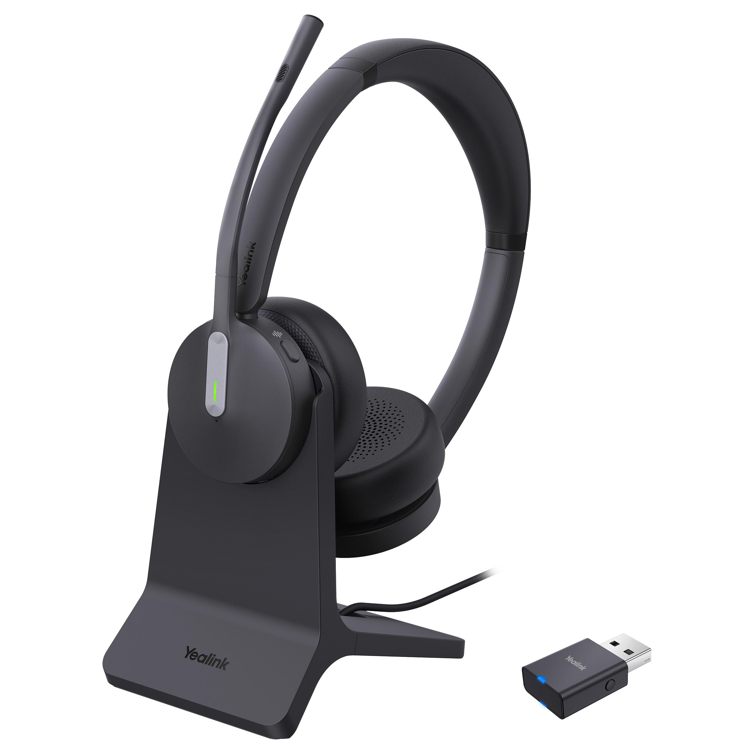 Yealink WH64 Hybrid Dual headset med ladestander - sort, binauralt headset med hovedbøjle